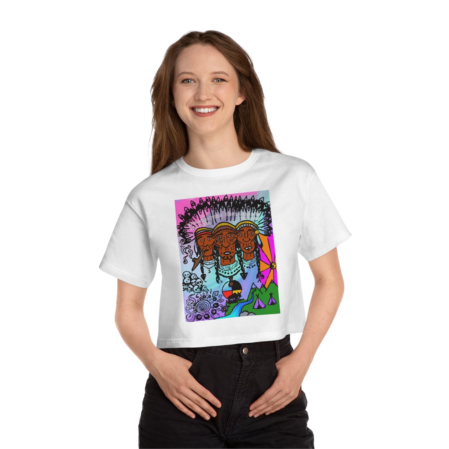 Cropped T-Shirt Grandfather Waters Native American Design