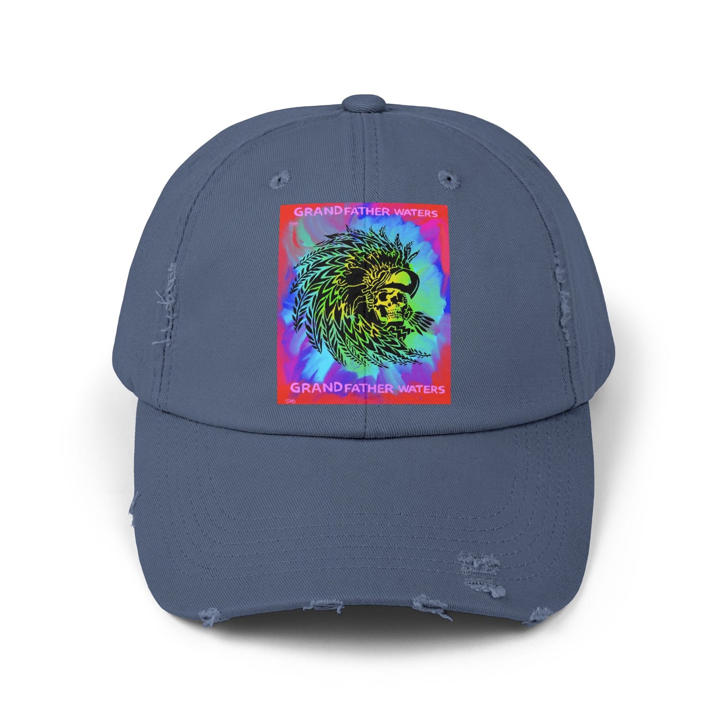 Distressed Black Cap — Neon Lion 'Grandfather Waters' Graphic