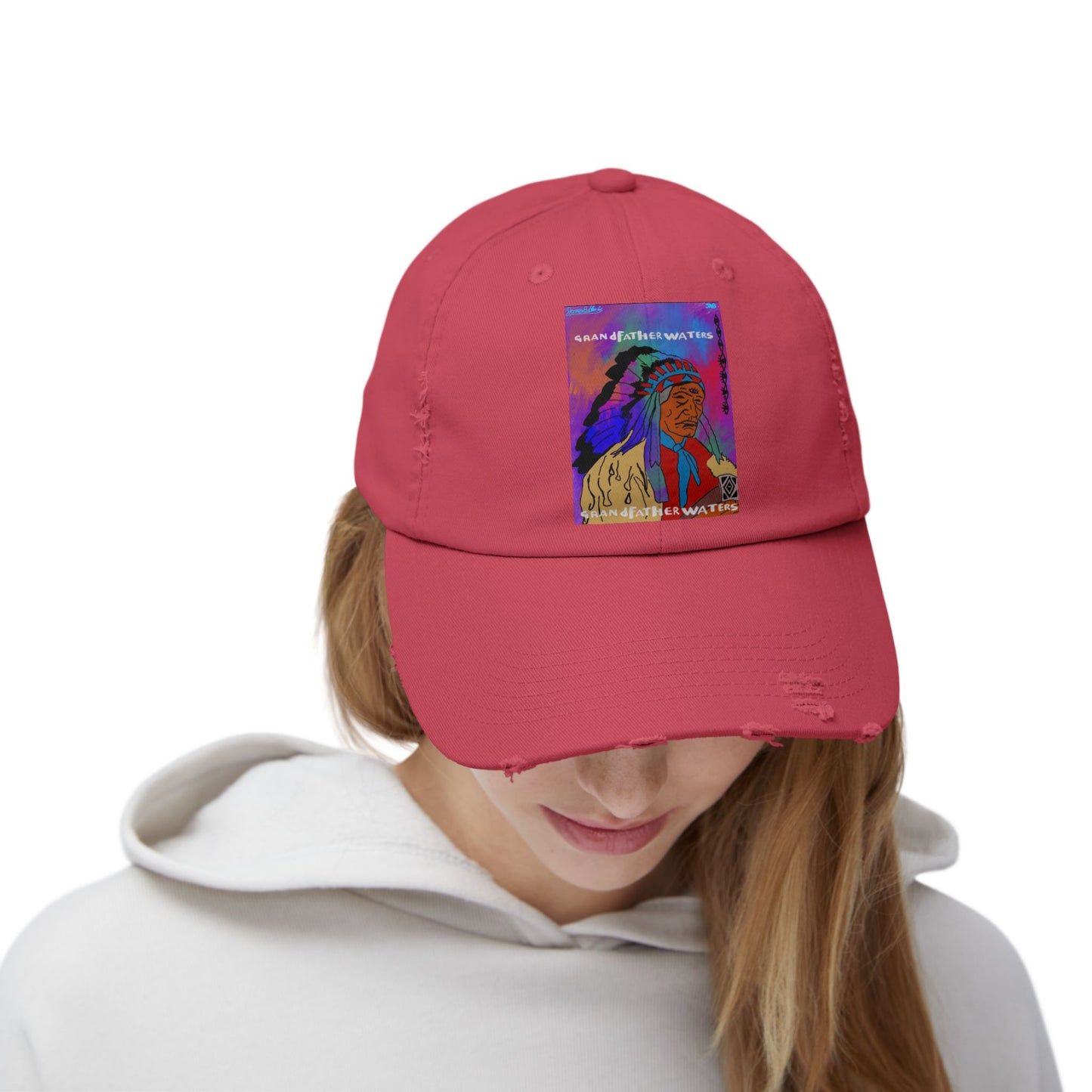 Distressed Baseball Cap — Colorful Native Chief Graphic