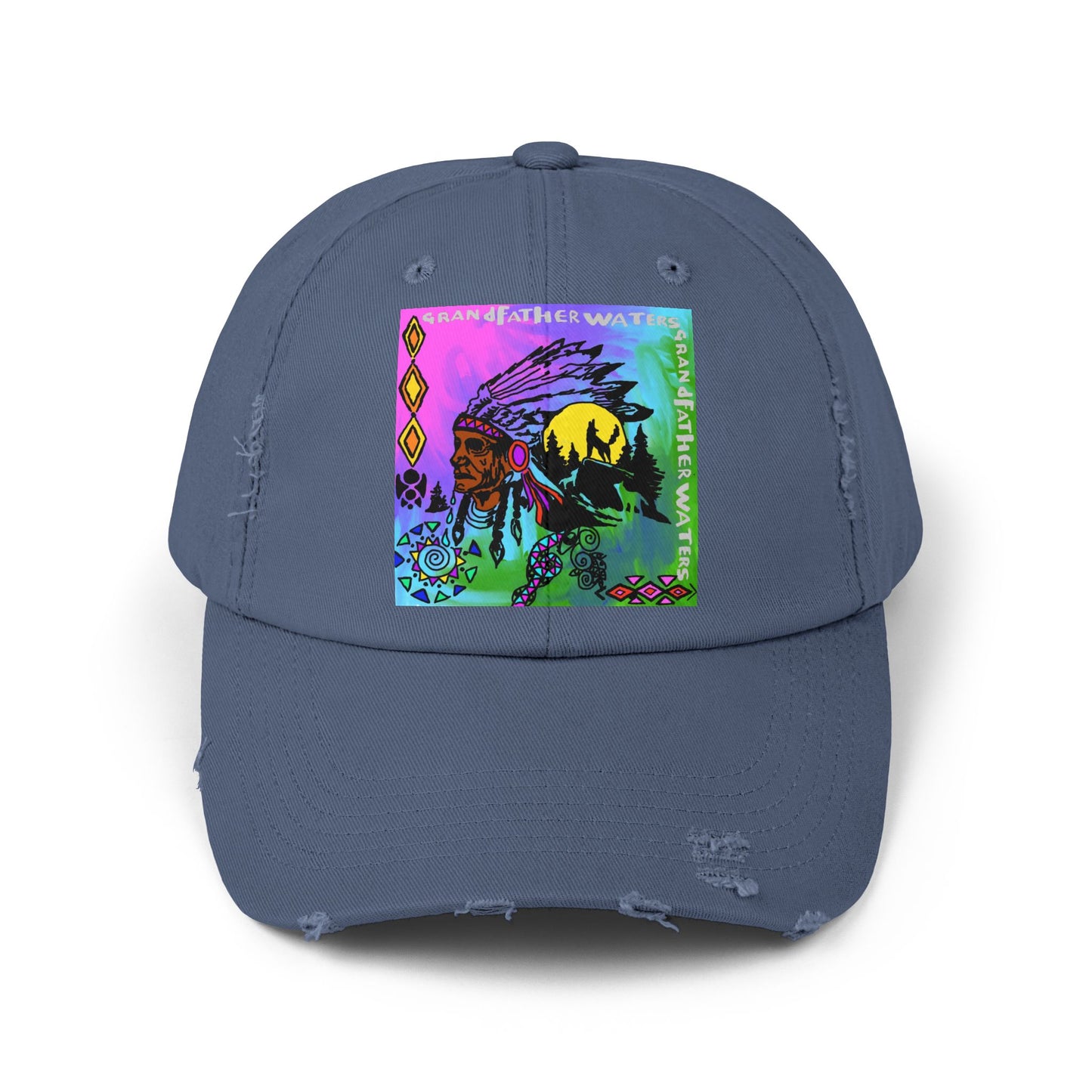 Distressed Cap — Colorful Native Headdress Graphic