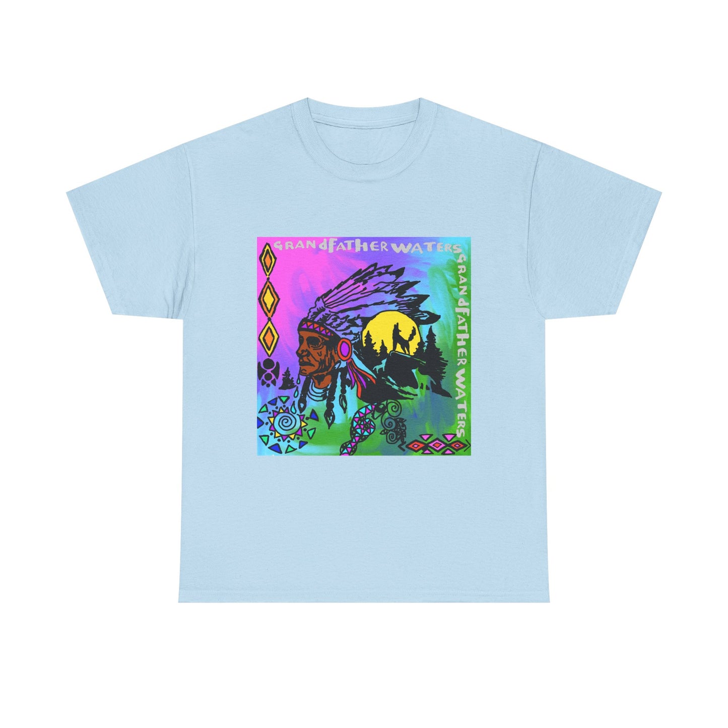 Native Chief Graphic Tee — Colorful Tribal Sunset Design