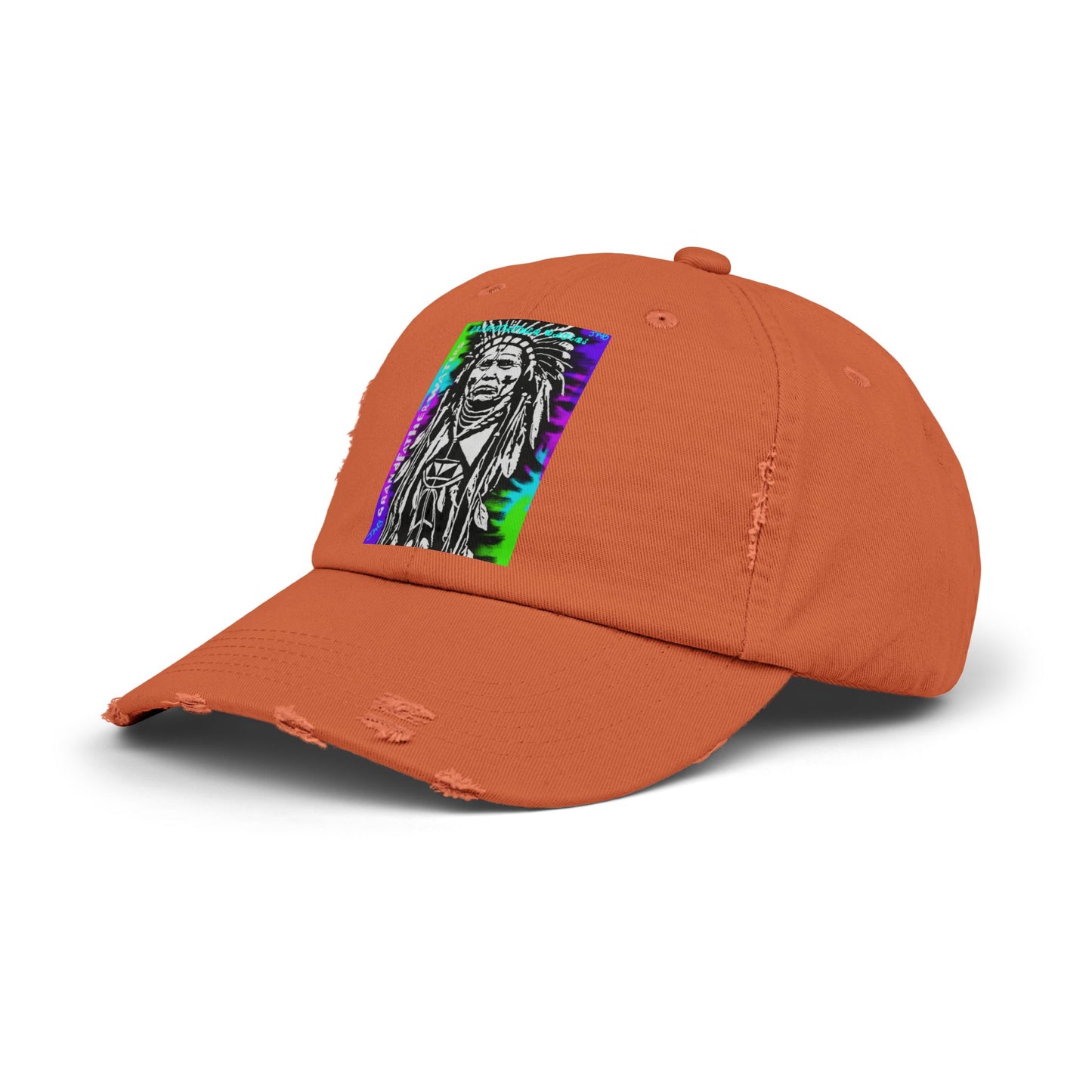 Distressed Black Cap with Neon Tribal Chief Portrait