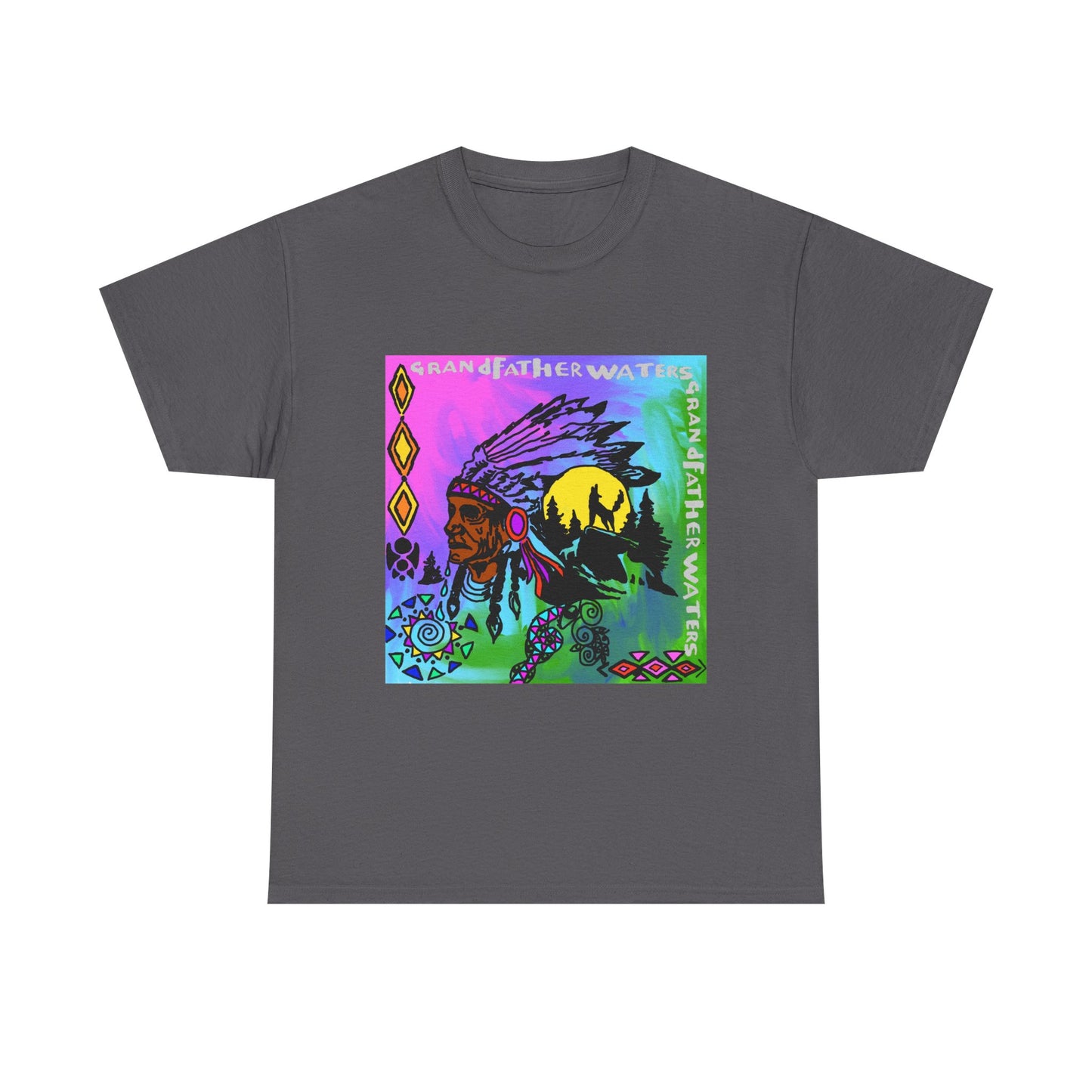 Native Chief Graphic Tee — Colorful Tribal Sunset Design