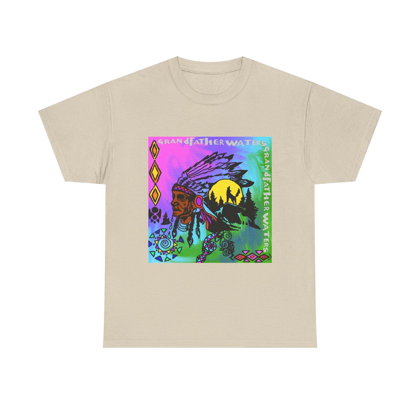 Native Chief Graphic Tee — Colorful Tribal Sunset Design