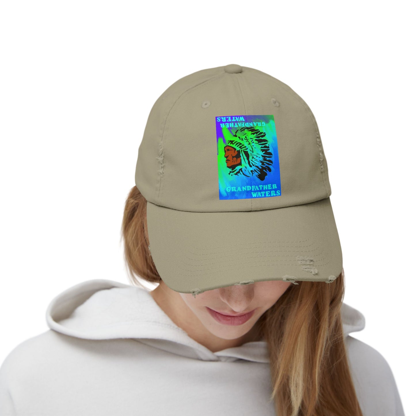 Distressed Cap — Vintage Native Chief 'Grandfather Waters' Tie-Dye Patch