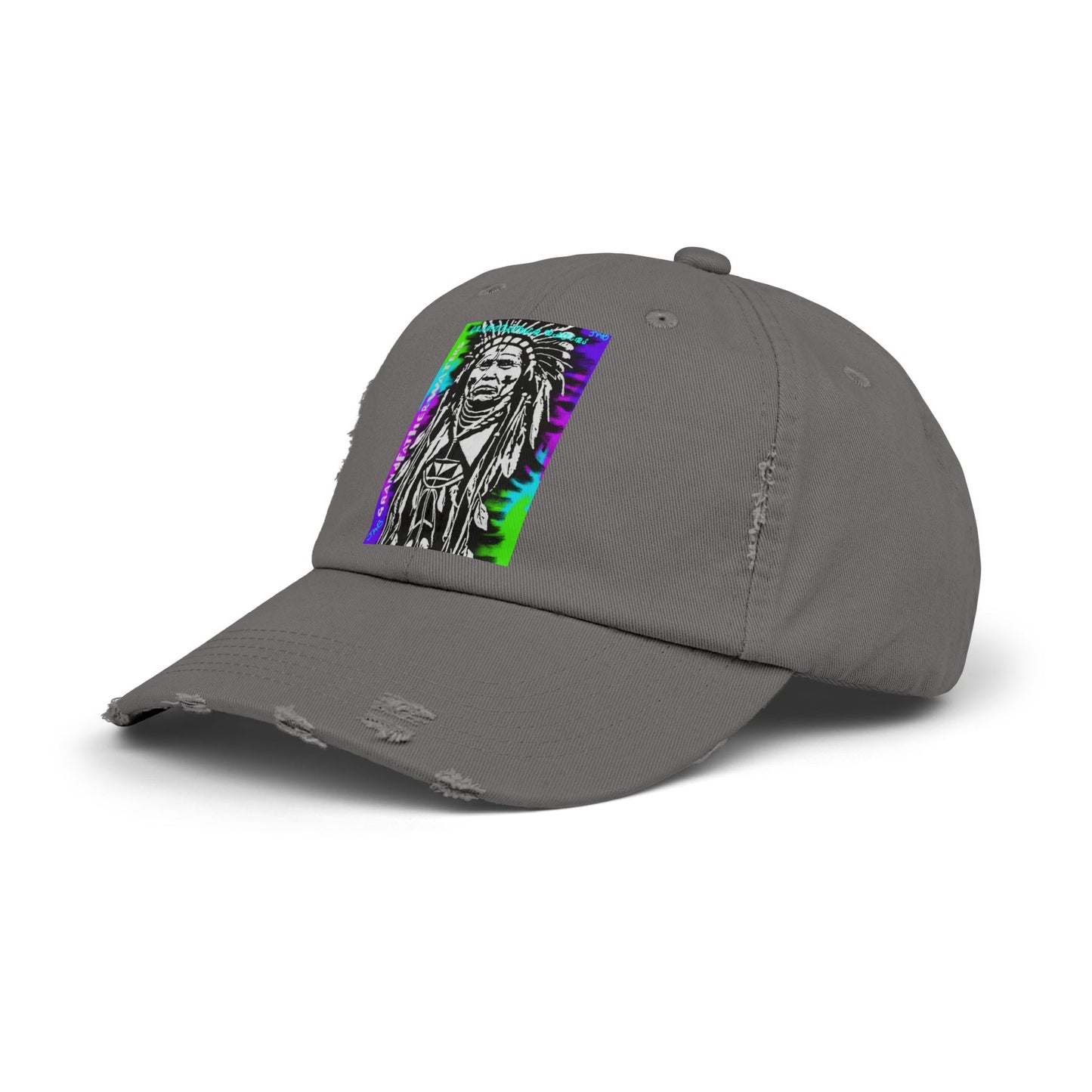 Distressed Black Cap with Neon Tribal Chief Portrait
