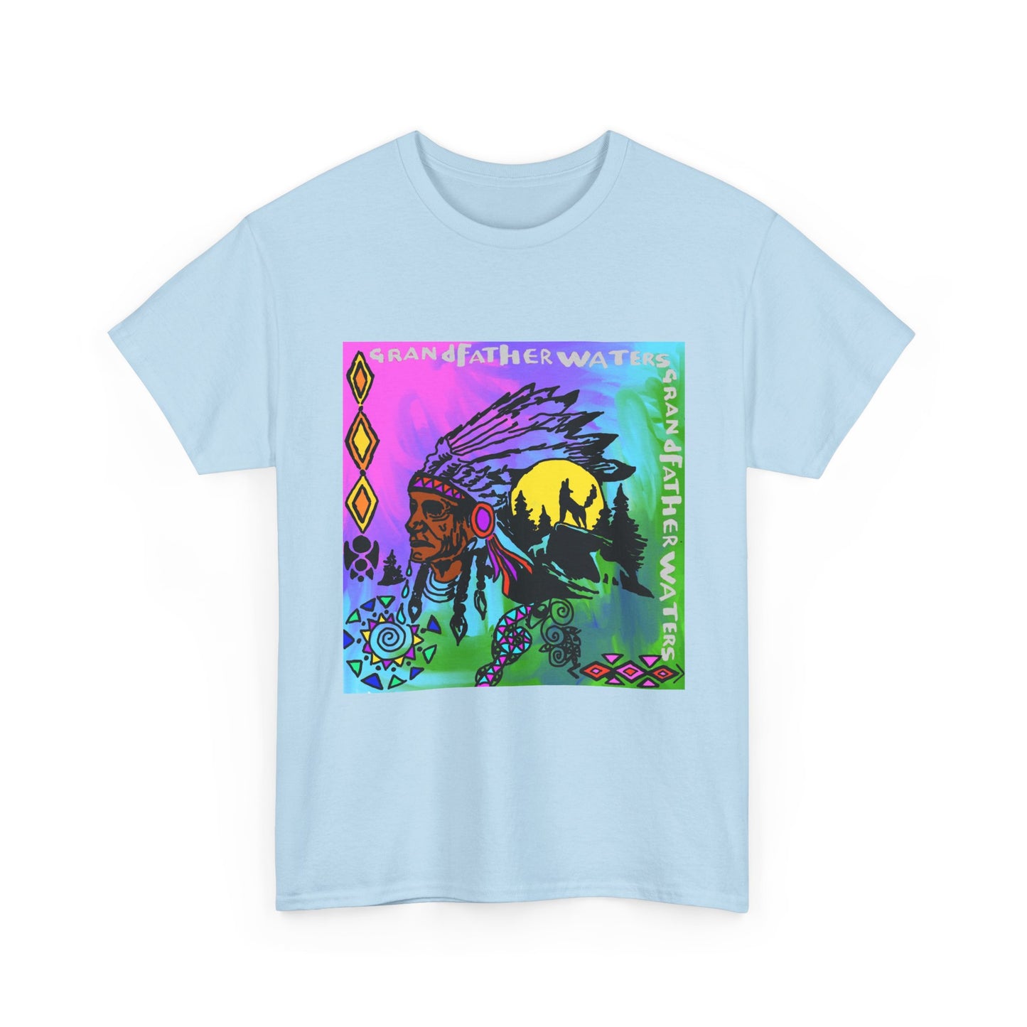 Native Chief Graphic Tee — Colorful Tribal Sunset Design