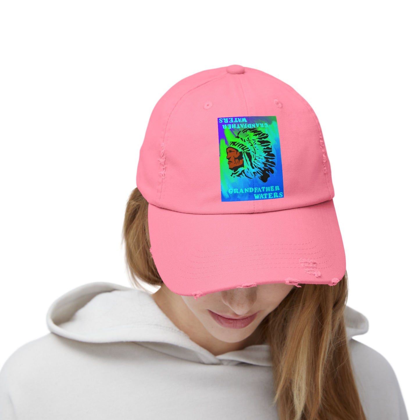Distressed Cap — Vintage Native Chief 'Grandfather Waters' Tie-Dye Patch