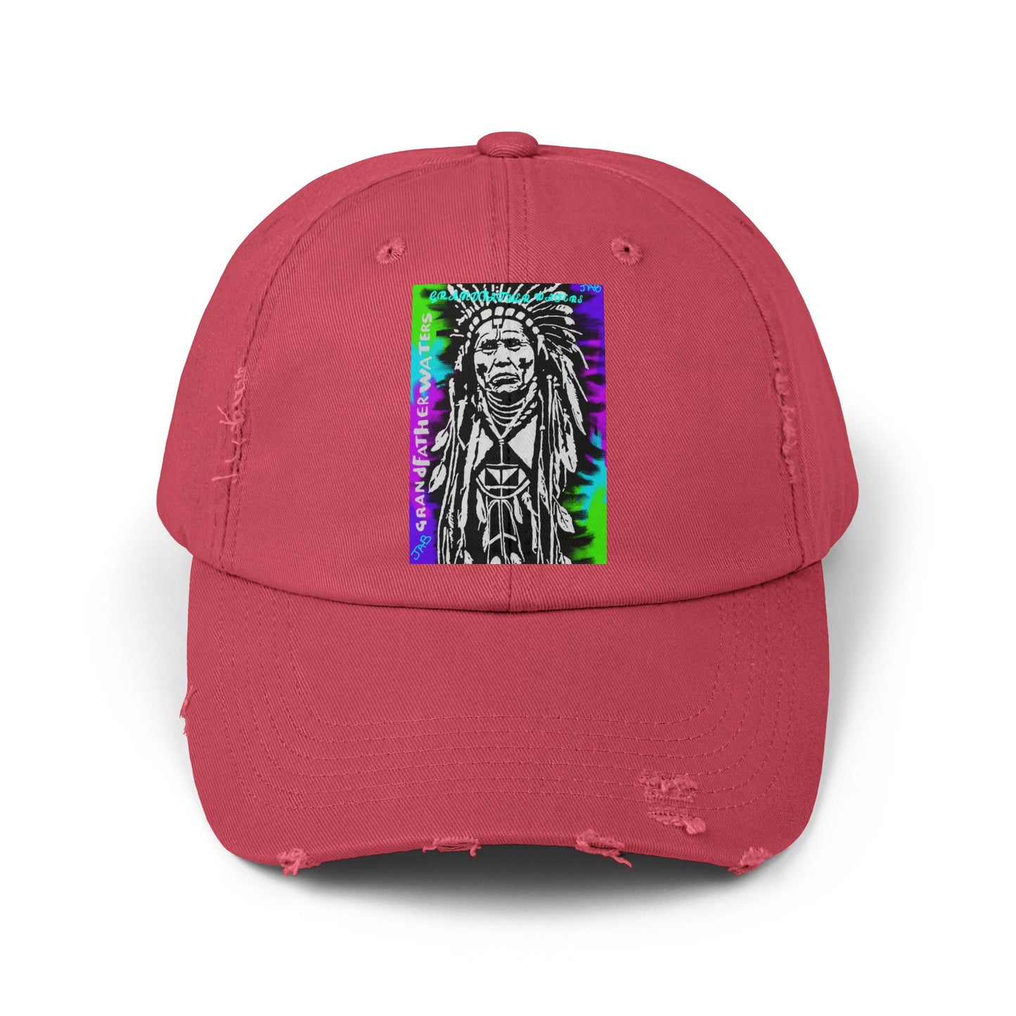 Distressed Black Cap with Neon Tribal Chief Portrait