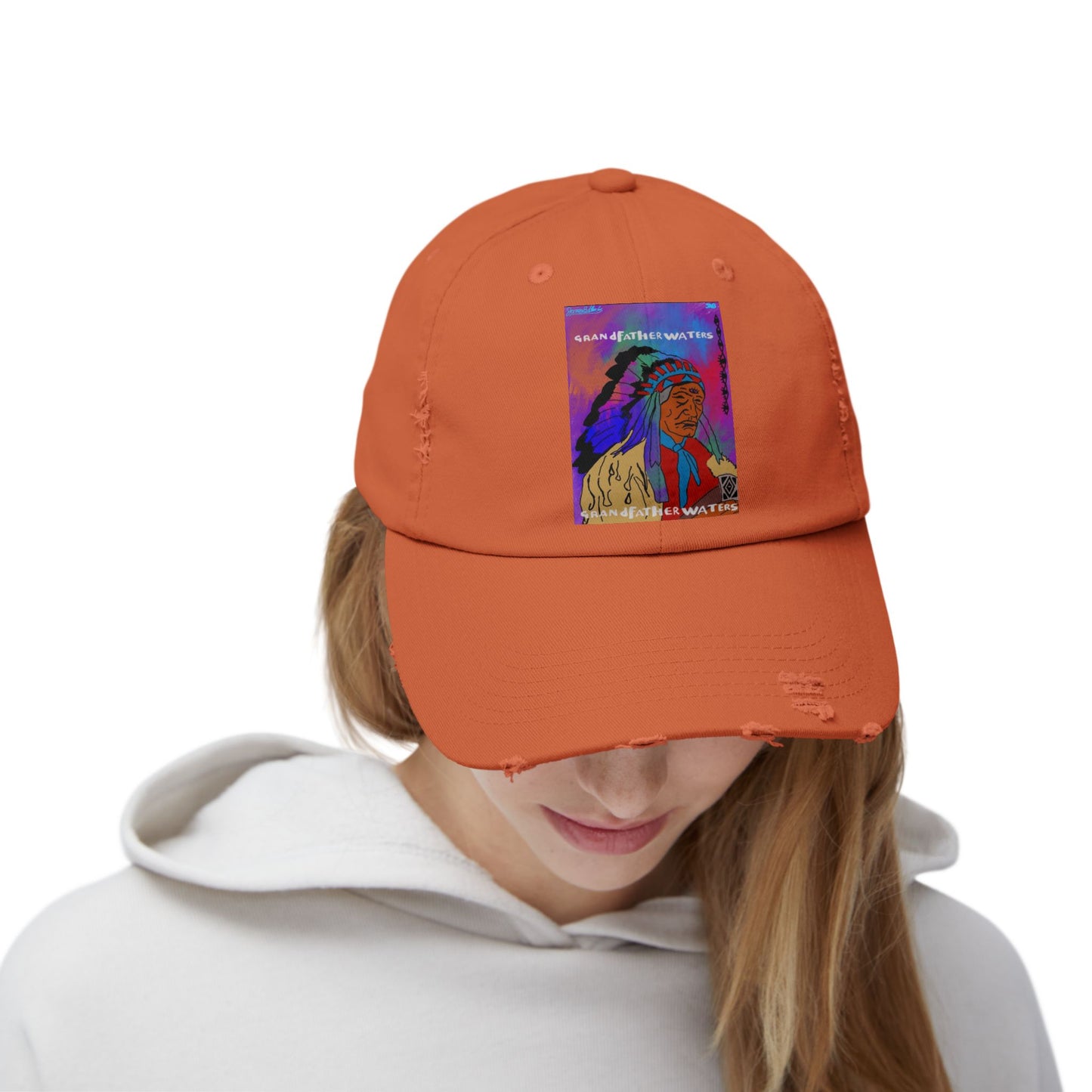 Distressed Baseball Cap — Colorful Native Chief Graphic