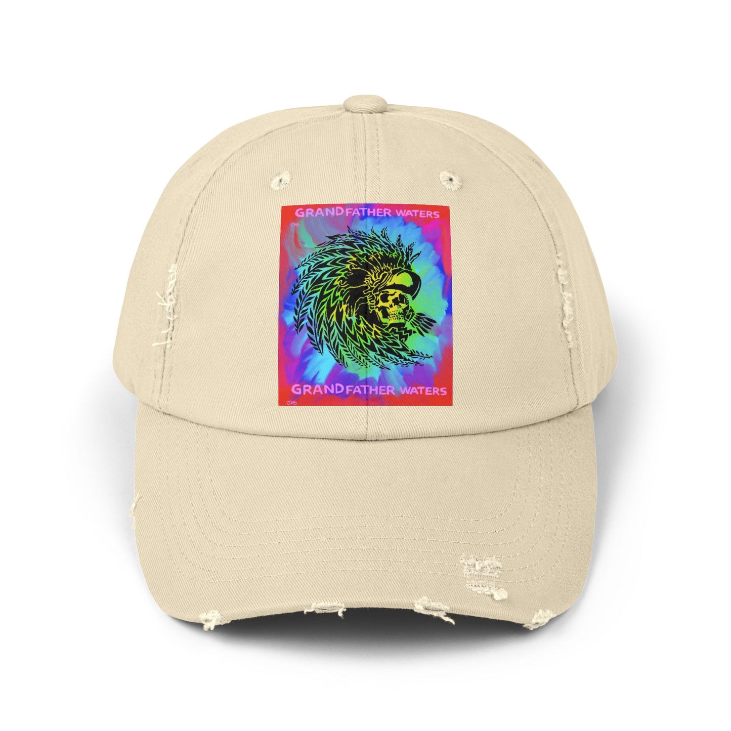 Distressed Black Cap — Neon Lion 'Grandfather Waters' Graphic