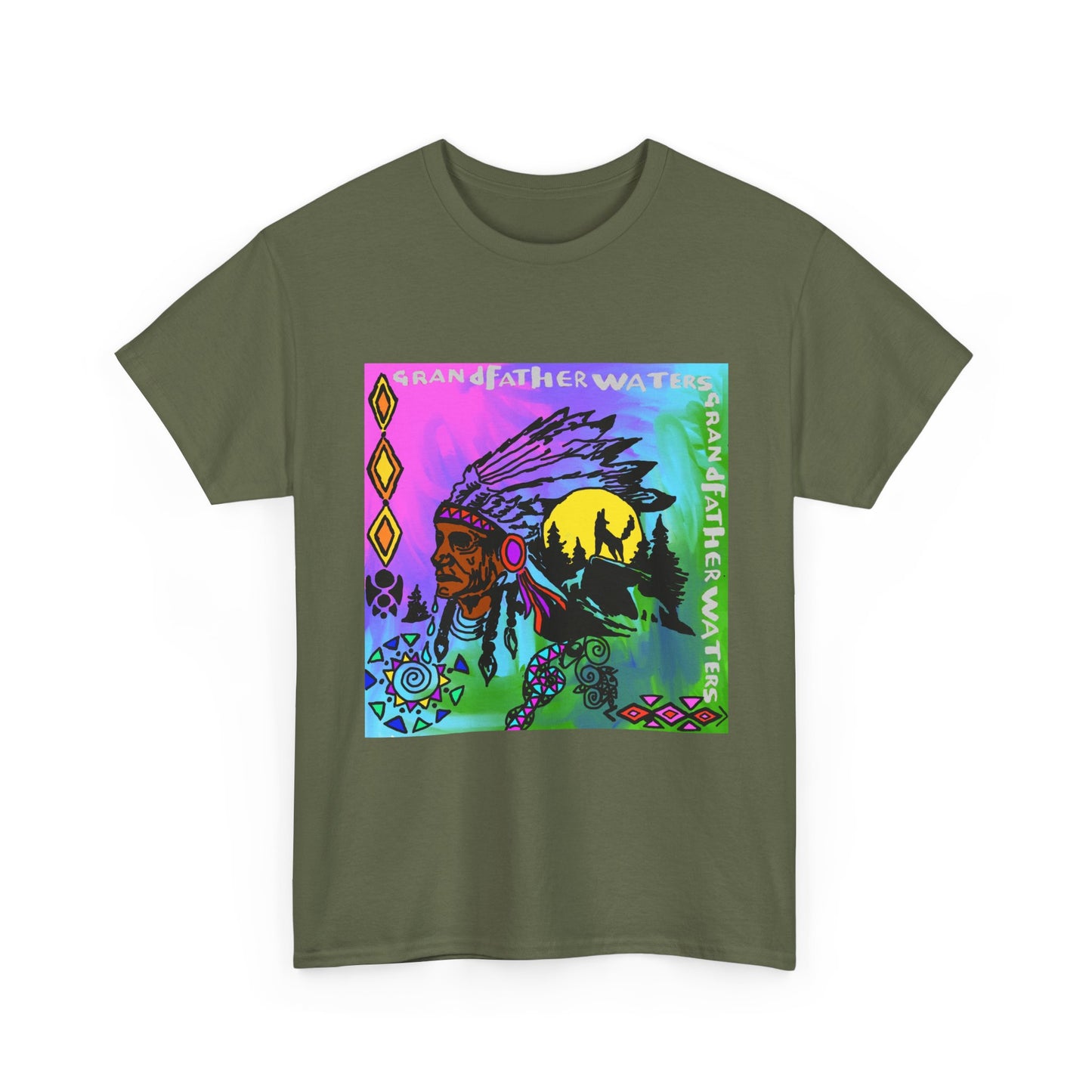 Native Chief Graphic Tee — Colorful Tribal Sunset Design