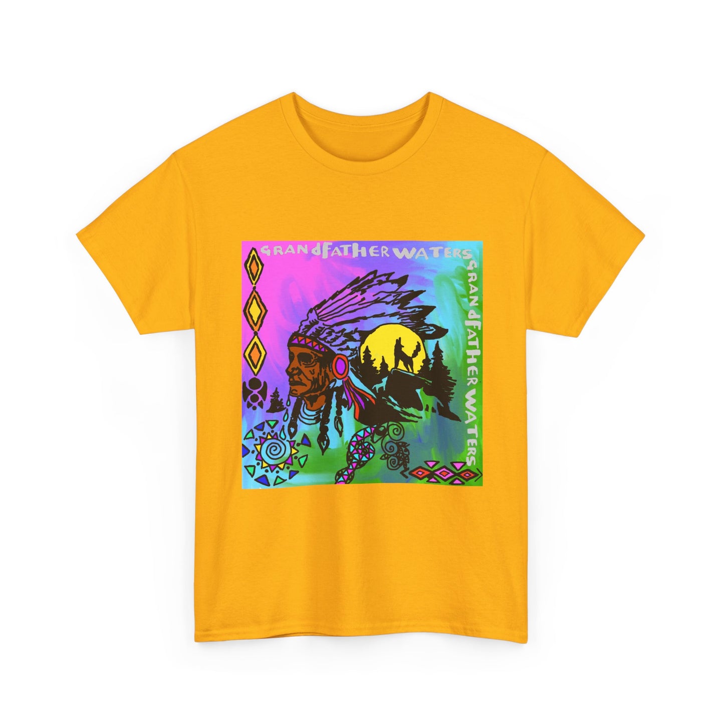 Native Chief Graphic Tee — Colorful Tribal Sunset Design