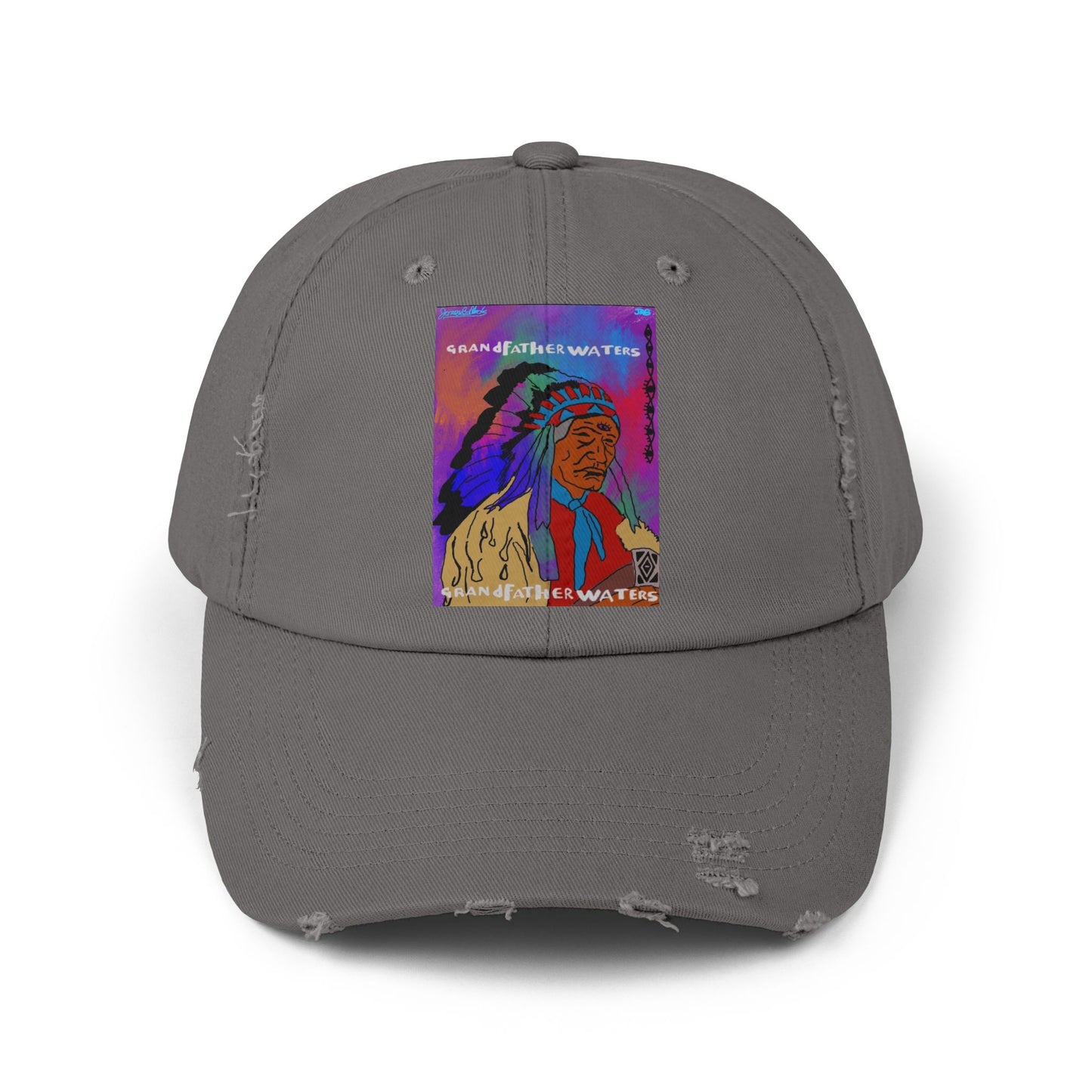 Distressed Baseball Cap — Colorful Native Chief Graphic