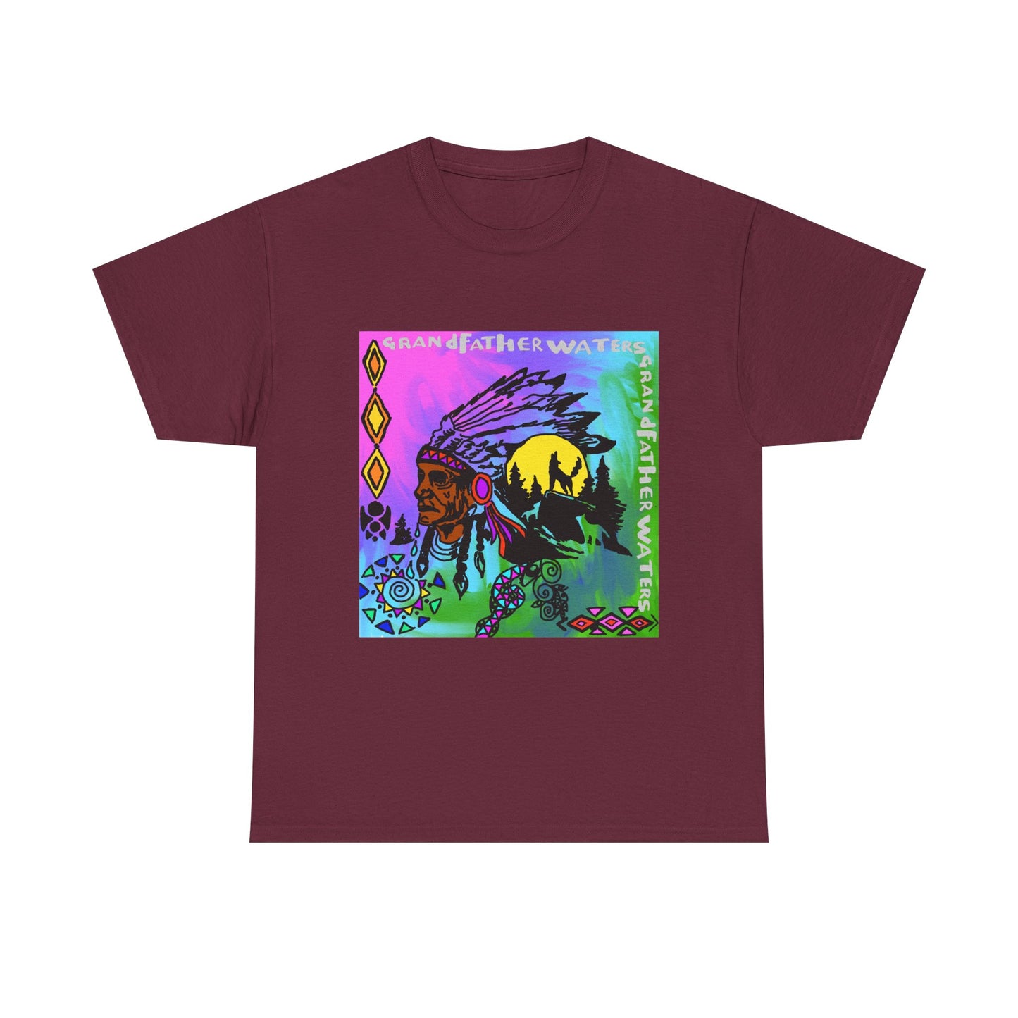 Native Chief Graphic Tee — Colorful Tribal Sunset Design