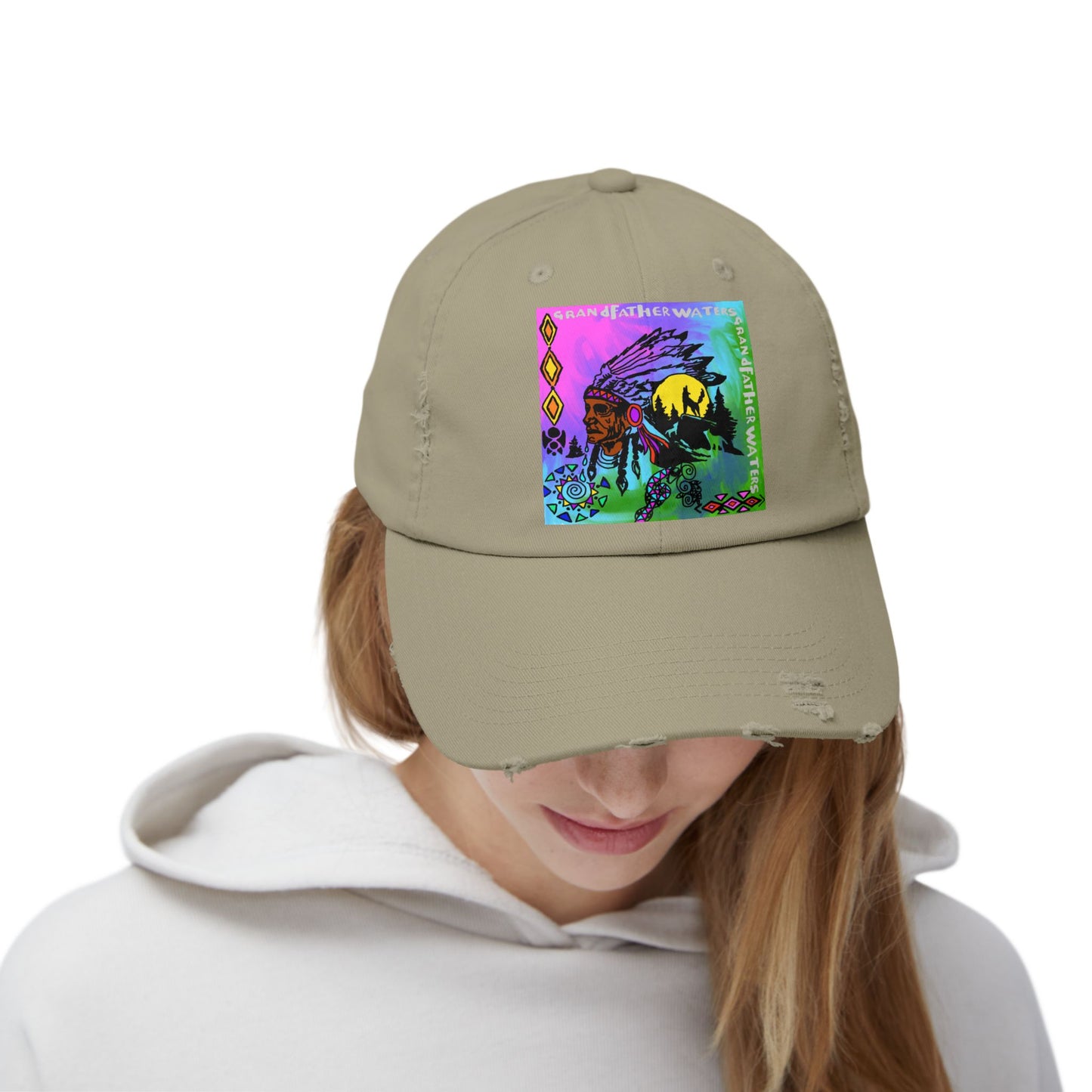 Distressed Cap — Colorful Native Headdress Graphic