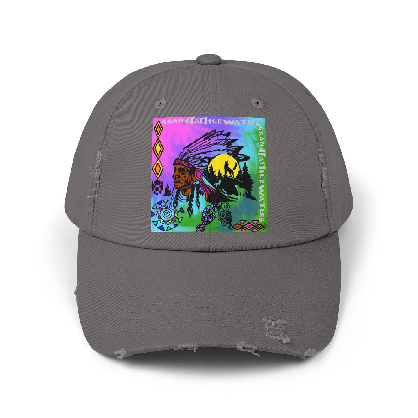 Distressed Cap — Colorful Native Headdress Graphic