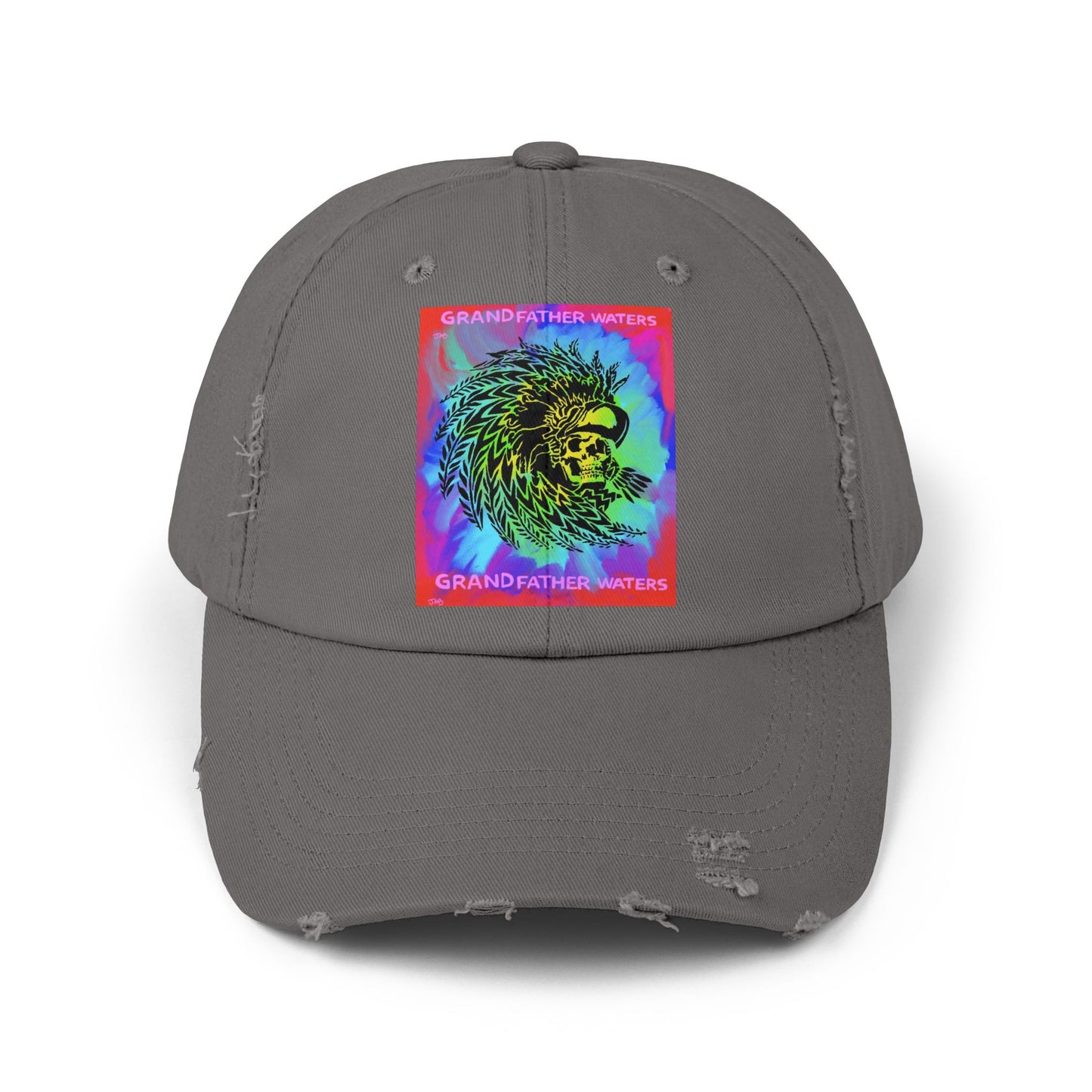Distressed Black Cap — Neon Lion 'Grandfather Waters' Graphic