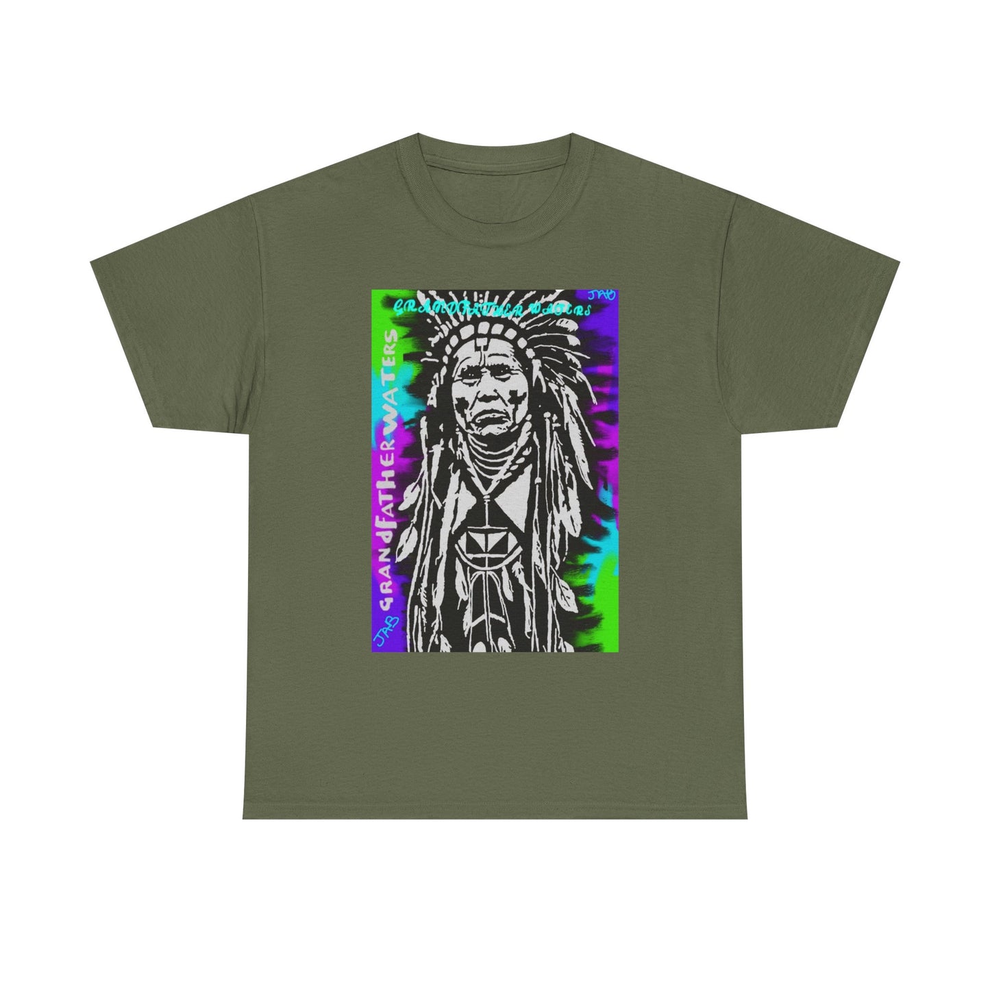 Graphic Tee — Psychedelic Native Chief Portrait T-Shirt Grandfather Waters