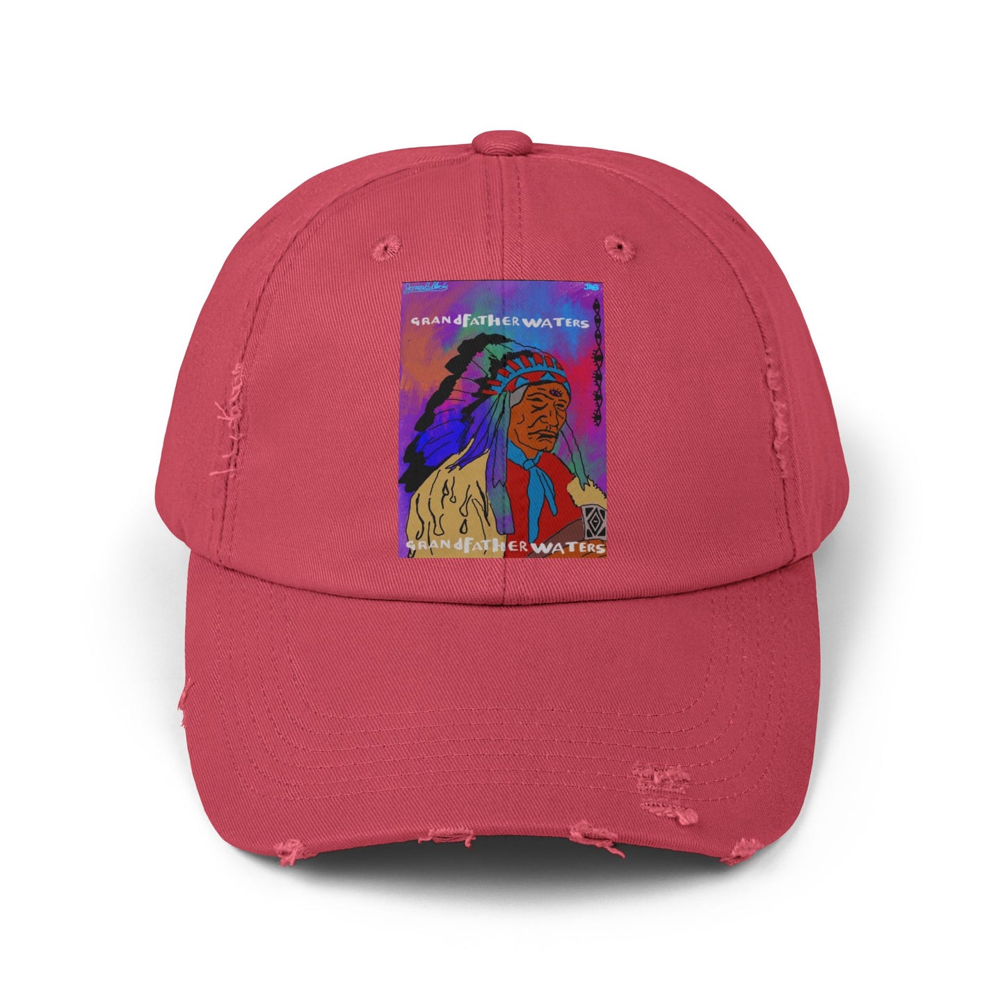 Distressed Baseball Cap — Colorful Native Chief Graphic