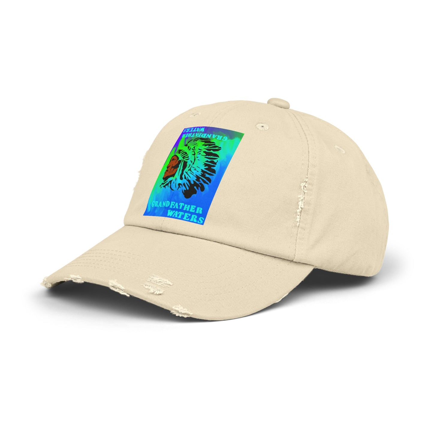 Distressed Cap — Vintage Native Chief 'Grandfather Waters' Tie-Dye Patch