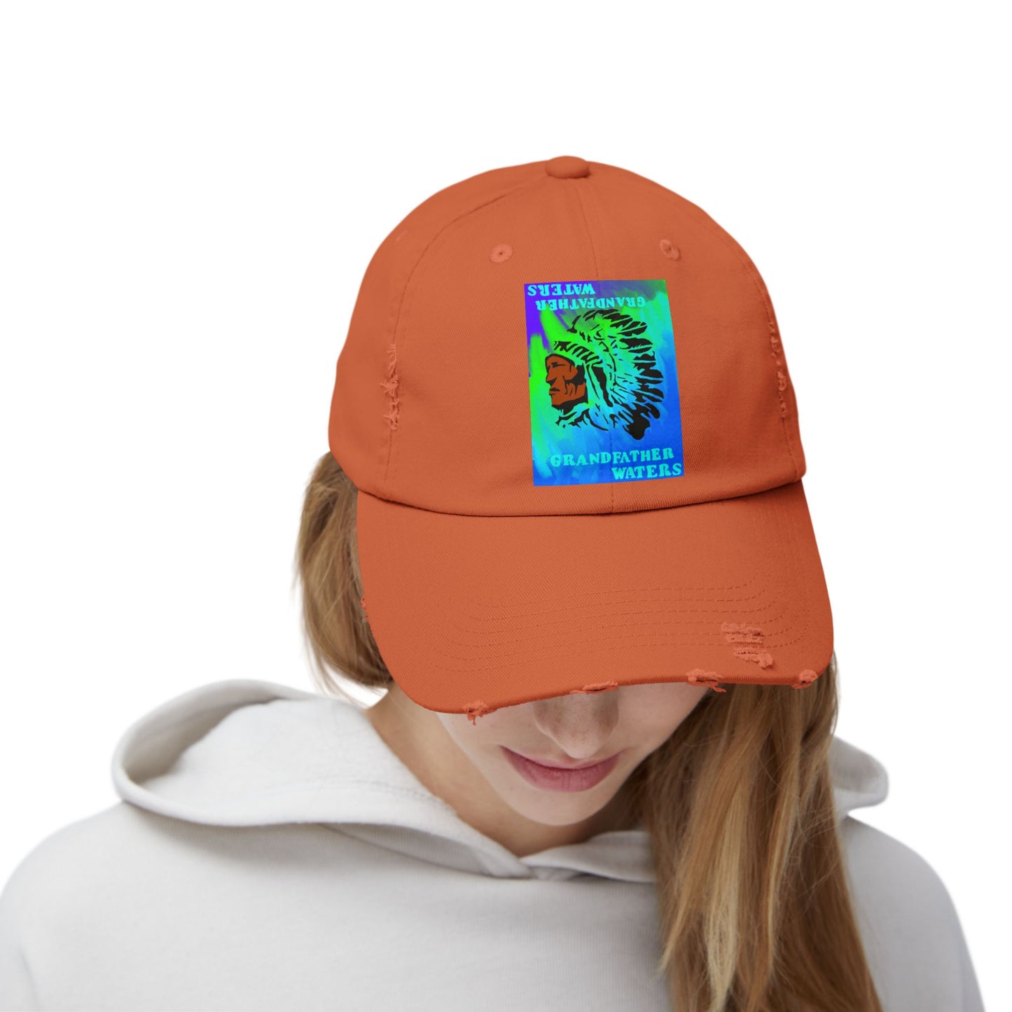 Distressed Cap — Vintage Native Chief 'Grandfather Waters' Tie-Dye Patch