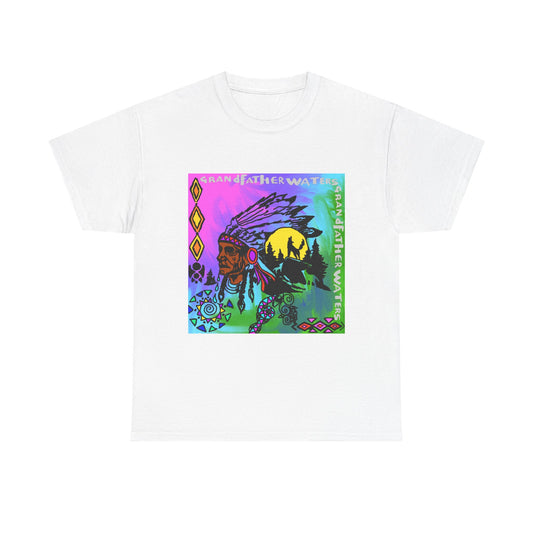 Native Chief Graphic Tee — Colorful Tribal Sunset Design