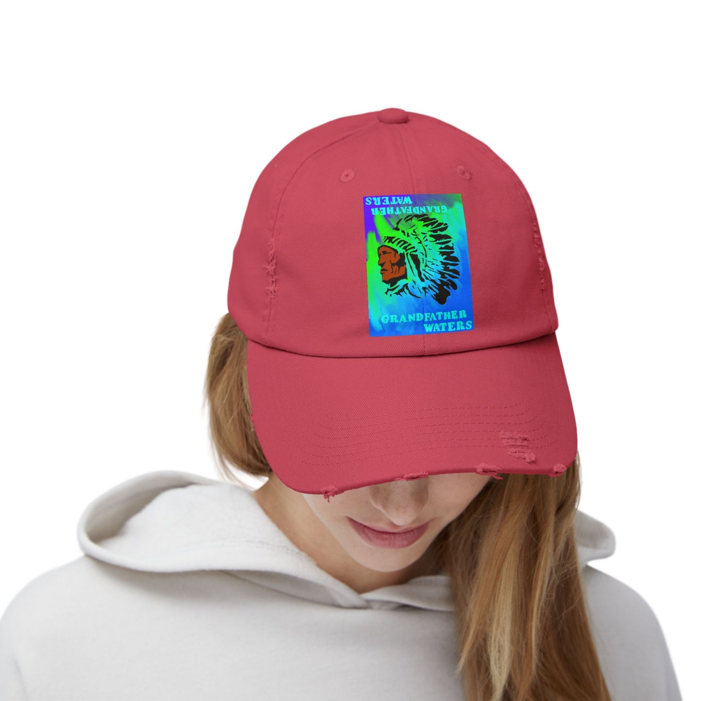 Distressed Cap — Vintage Native Chief 'Grandfather Waters' Tie-Dye Patch