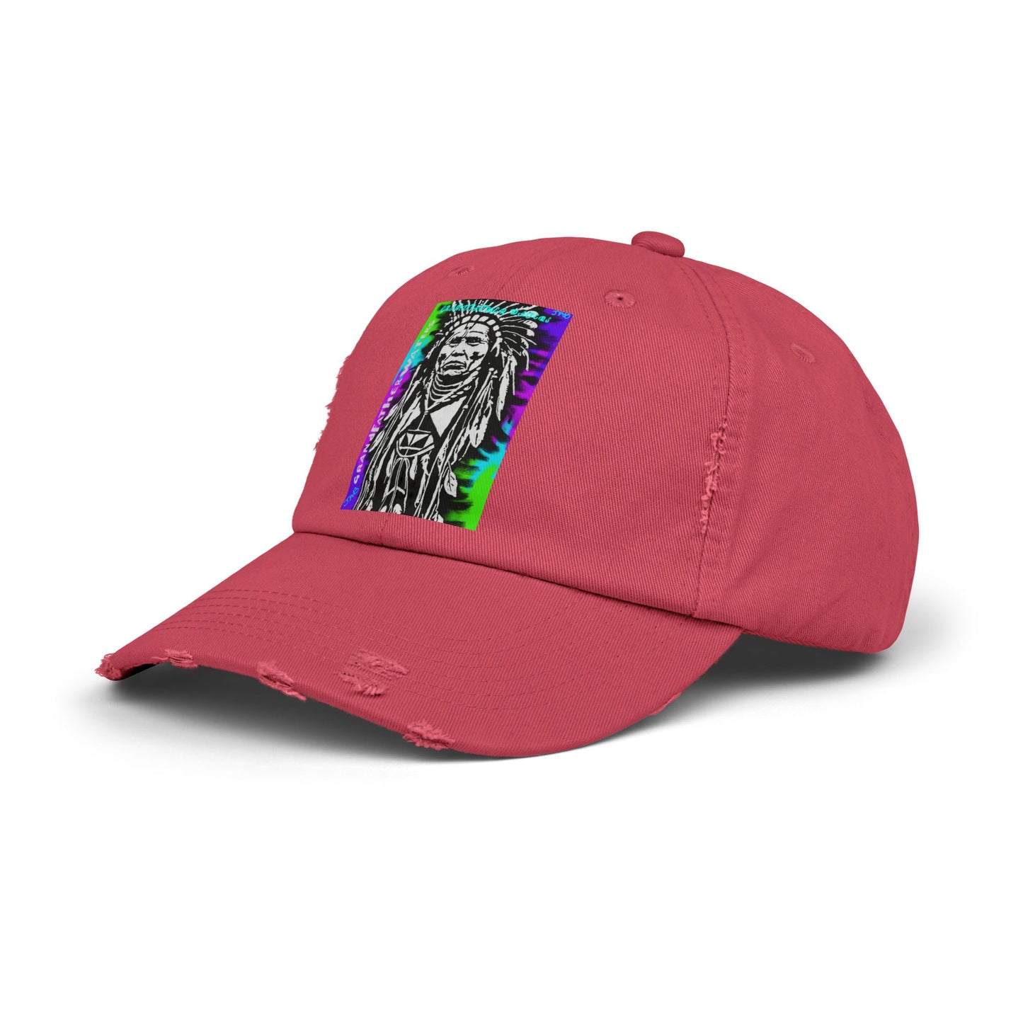 Distressed Black Cap with Neon Tribal Chief Portrait