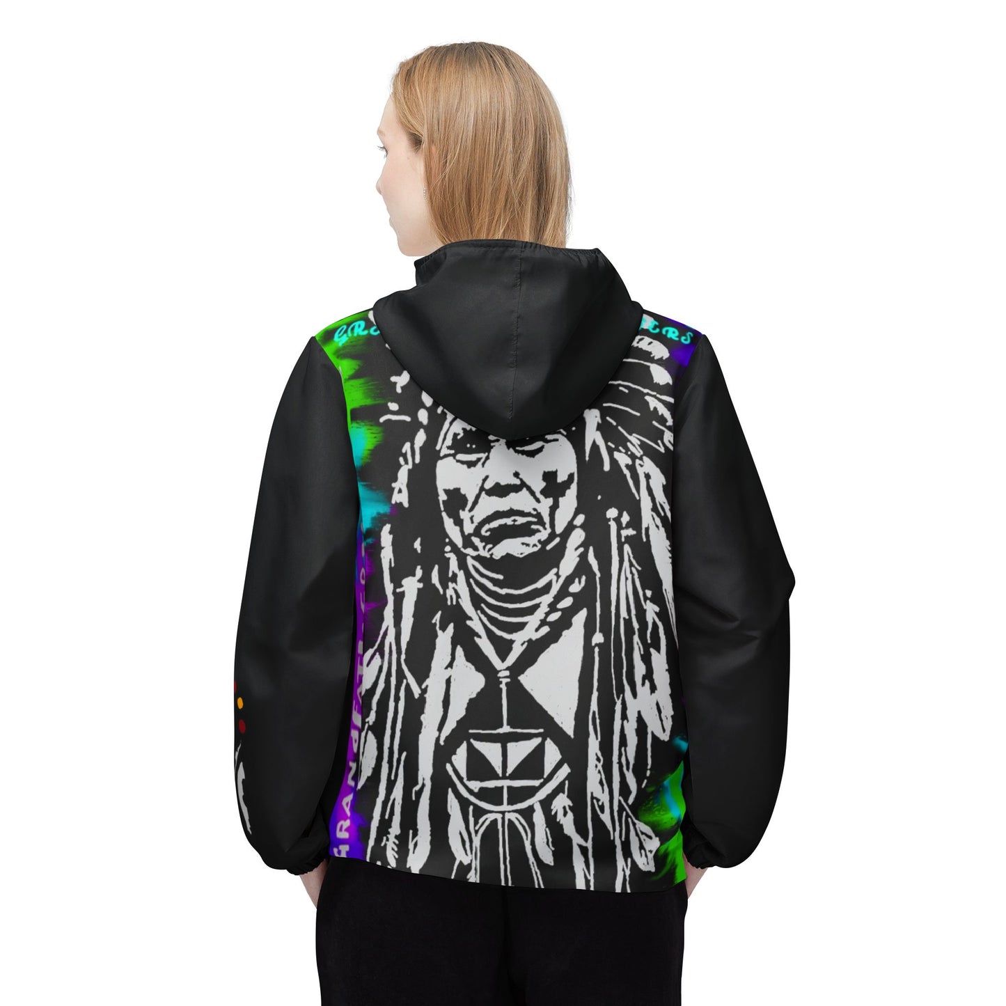 Native Grandfather Totem Windbreaker Jacket – AOP Hooded Outerwear