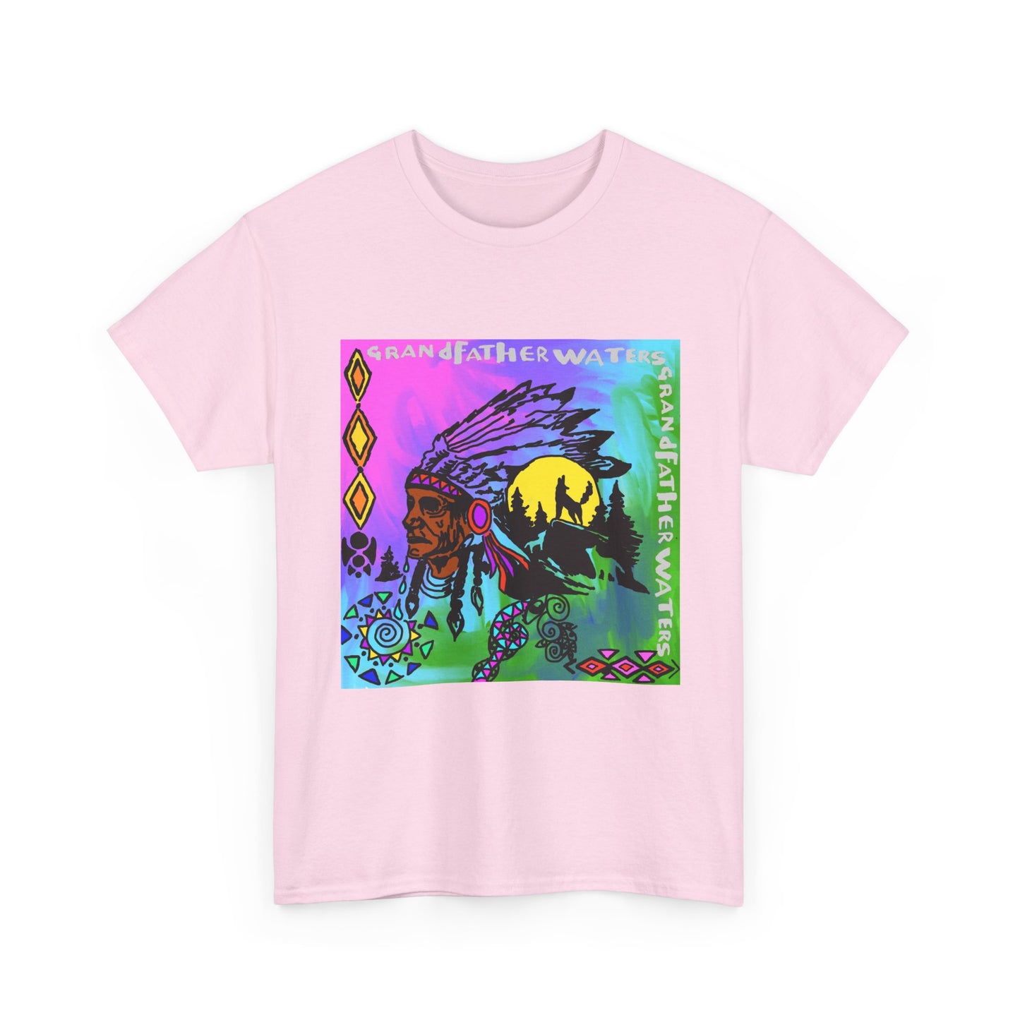 Native Chief Graphic Tee — Colorful Tribal Sunset Design