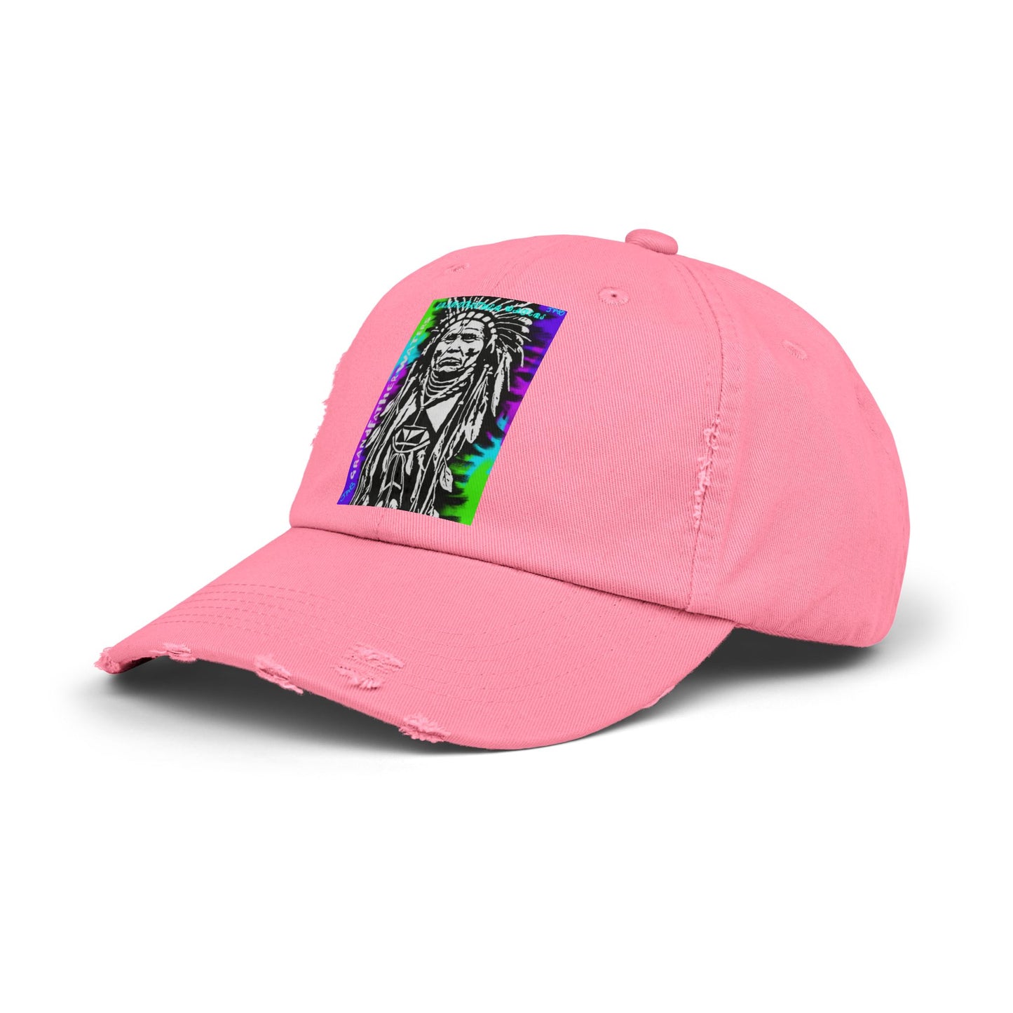 Distressed Black Cap with Neon Tribal Chief Portrait
