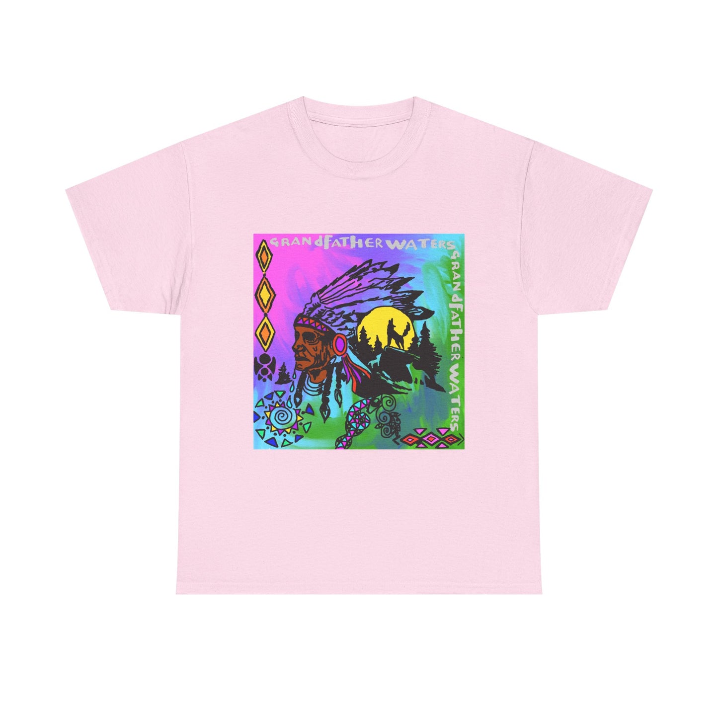 Native Chief Graphic Tee — Colorful Tribal Sunset Design