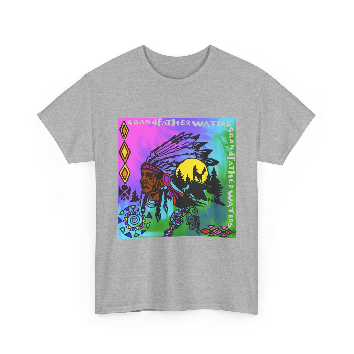 Native Chief Graphic Tee — Colorful Tribal Sunset Design