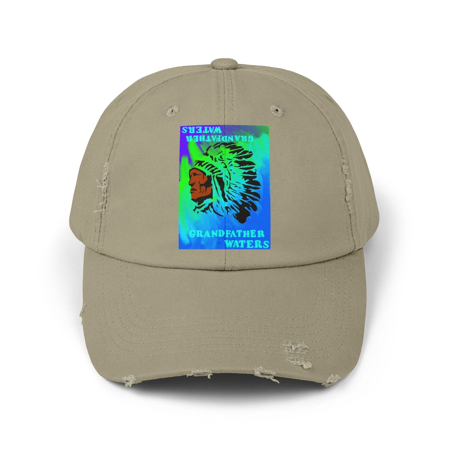 Distressed Cap — Vintage Native Chief 'Grandfather Waters' Tie-Dye Patch