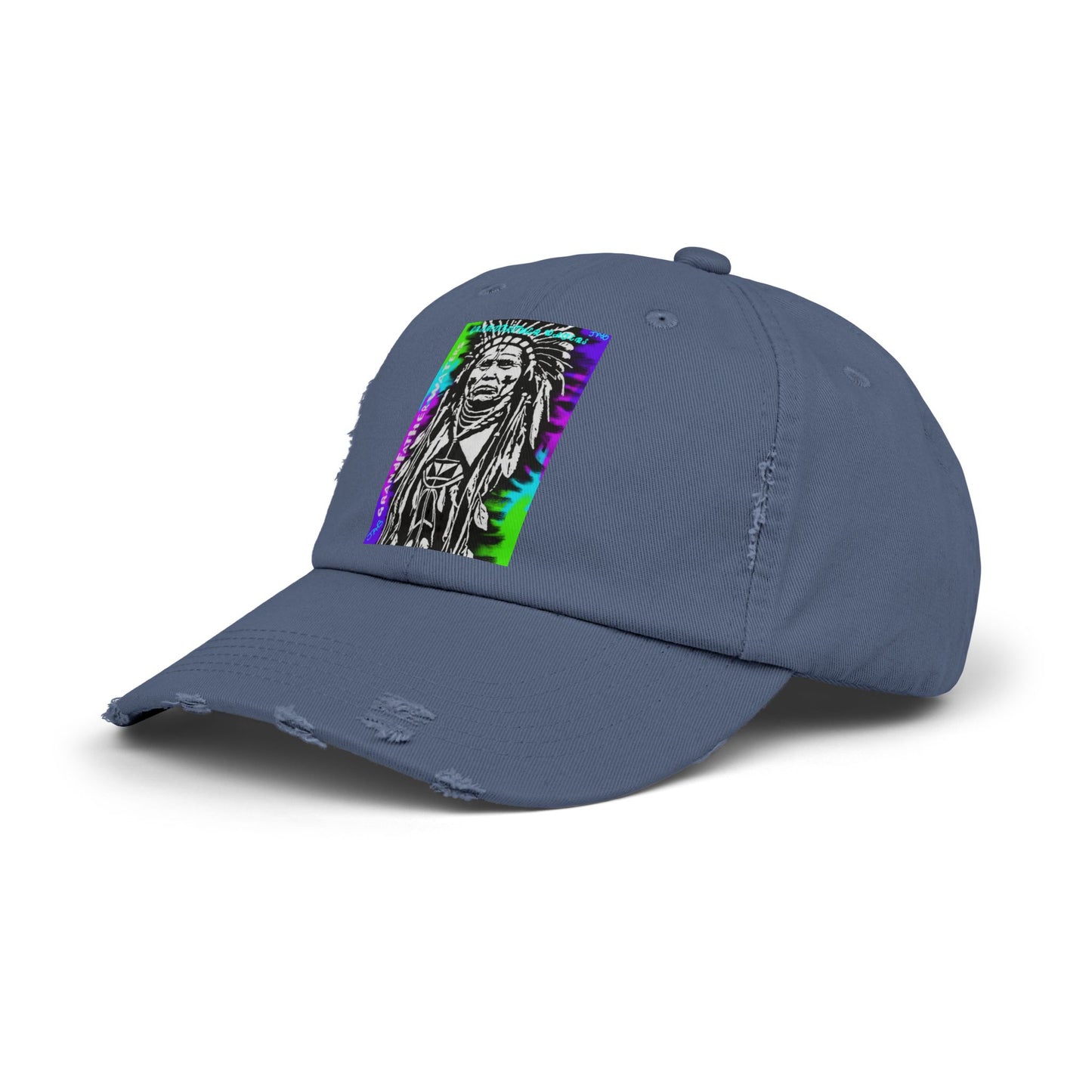 Distressed Black Cap with Neon Tribal Chief Portrait