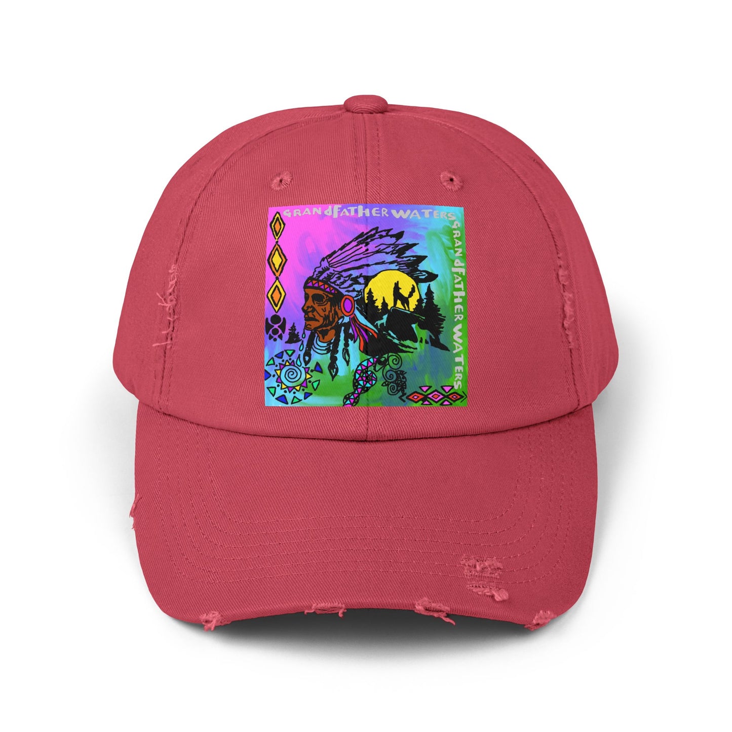 Distressed Cap — Colorful Native Headdress Graphic