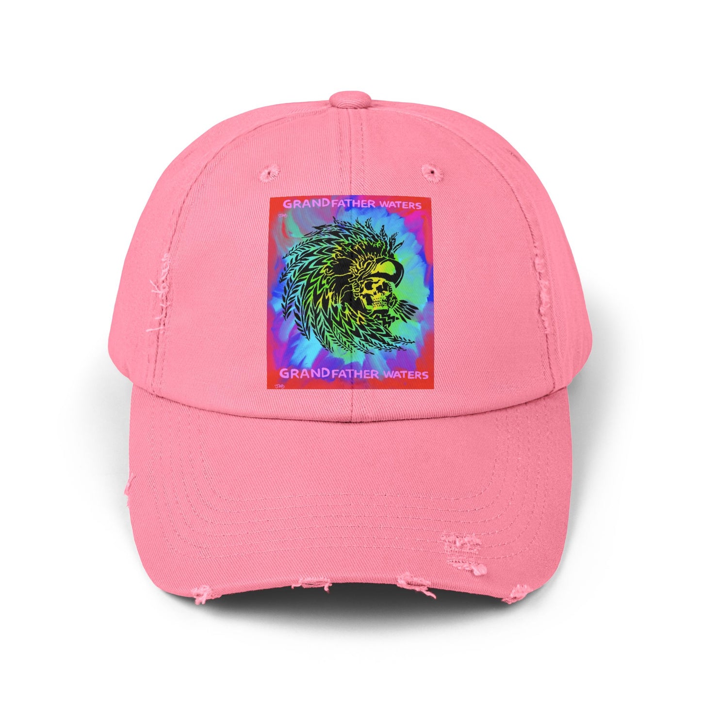 Distressed Black Cap — Neon Lion 'Grandfather Waters' Graphic