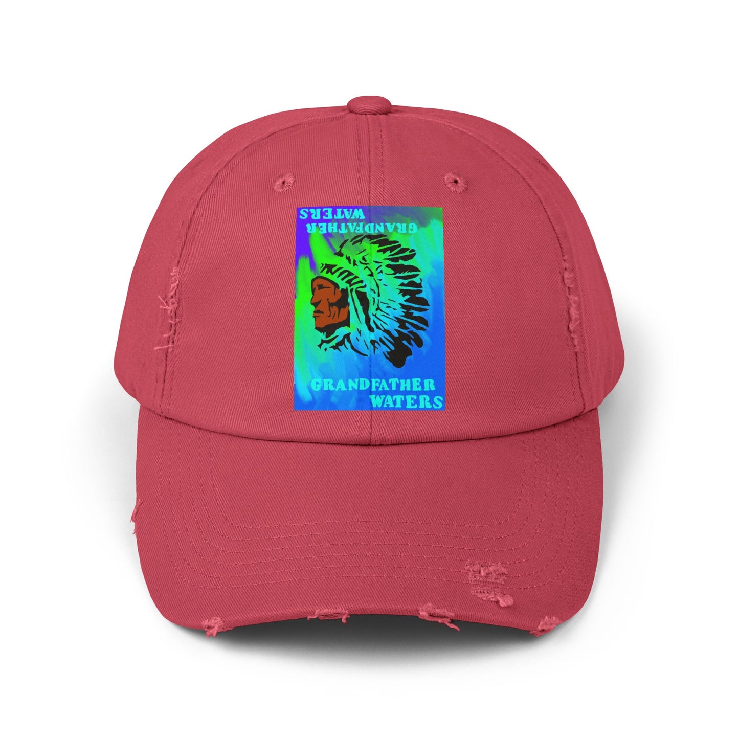 Distressed Cap — Vintage Native Chief 'Grandfather Waters' Tie-Dye Patch