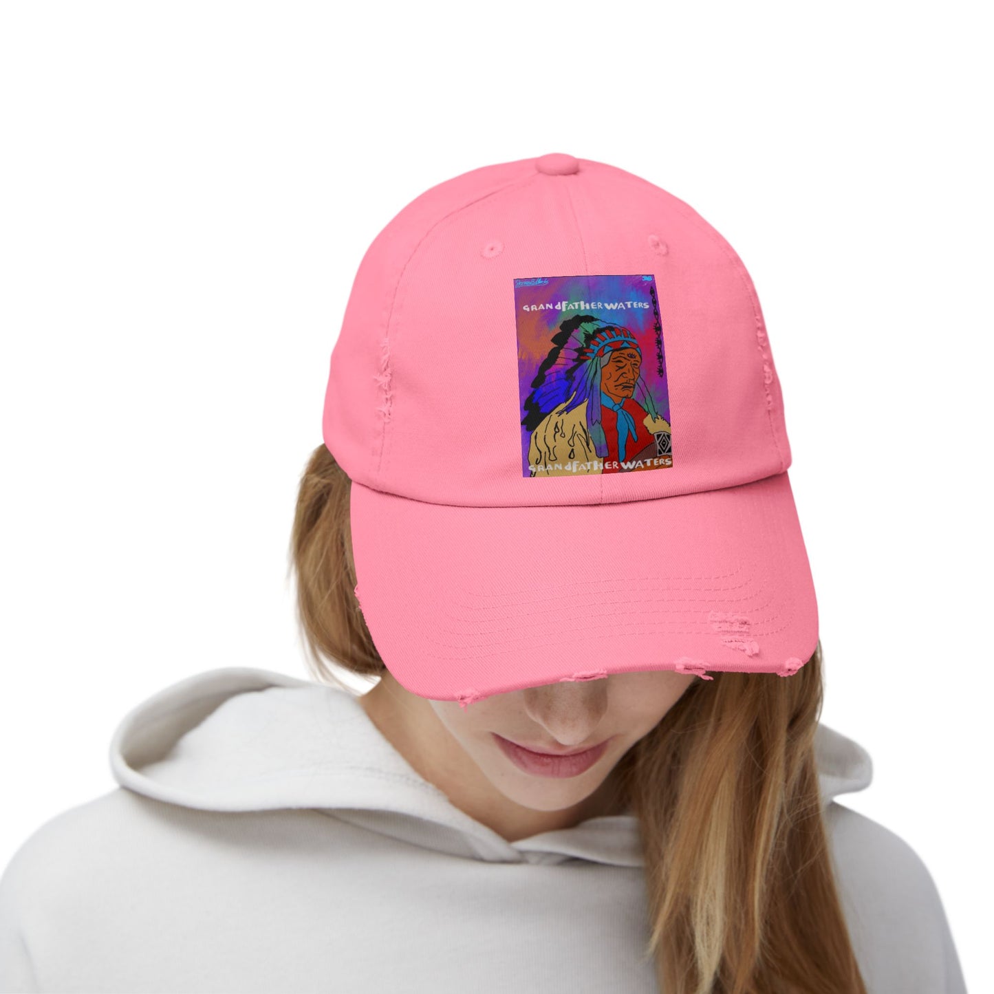 Distressed Baseball Cap — Colorful Native Chief Graphic