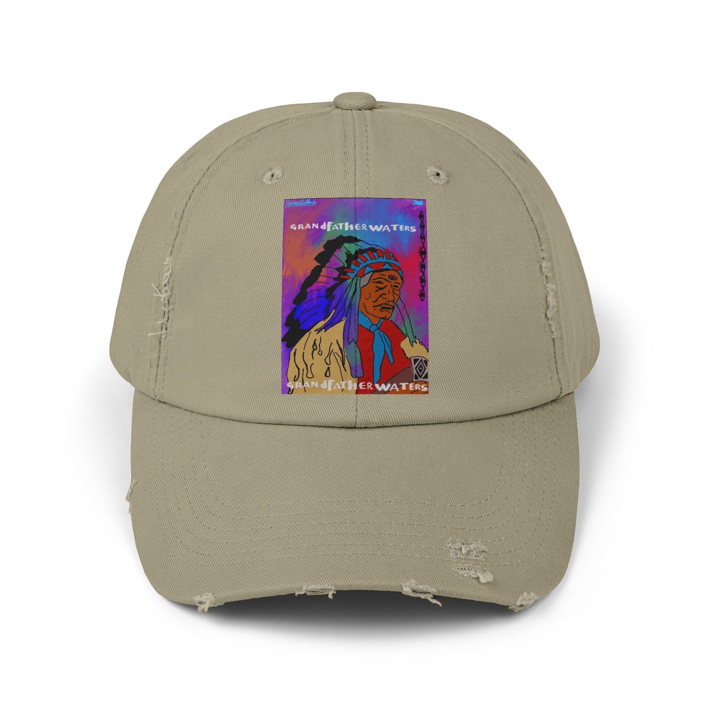 Distressed Baseball Cap — Colorful Native Chief Graphic
