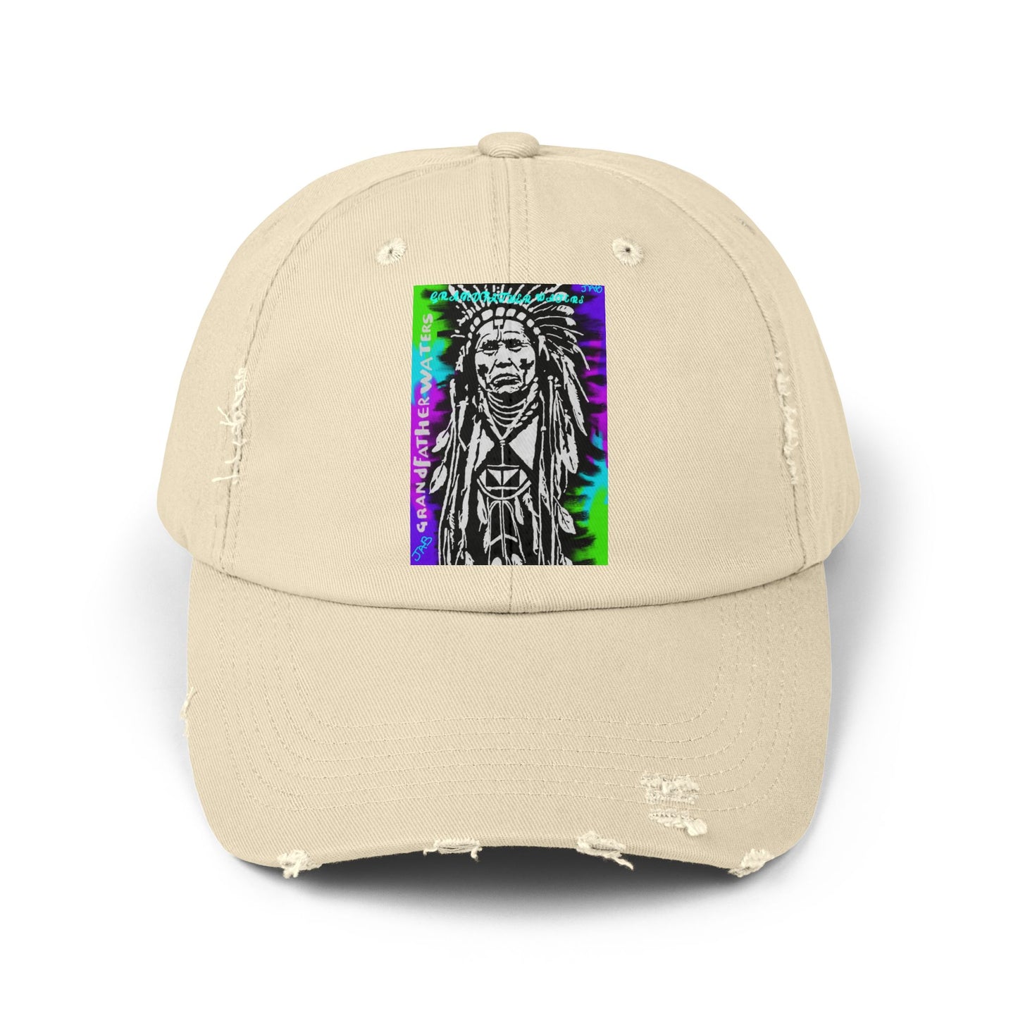 Distressed Black Cap with Neon Tribal Chief Portrait