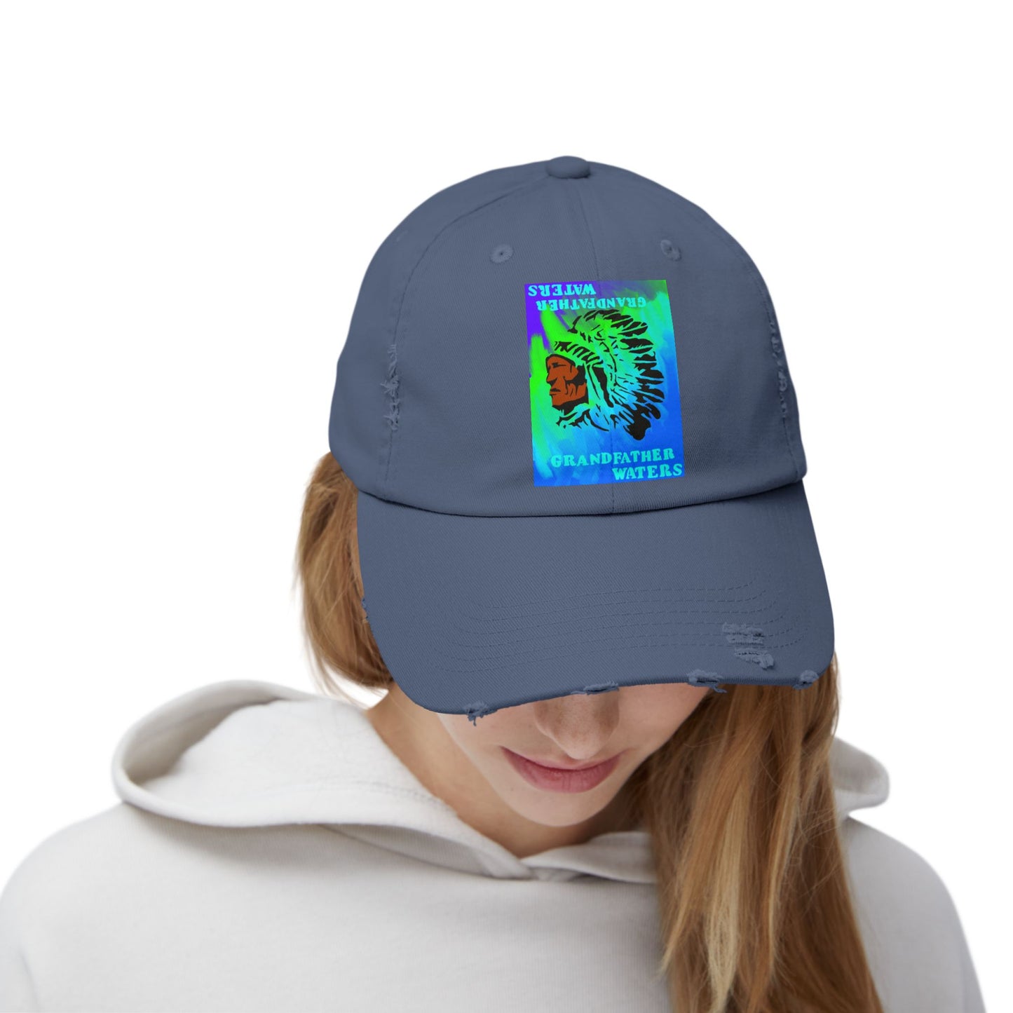 Distressed Cap — Vintage Native Chief 'Grandfather Waters' Tie-Dye Patch