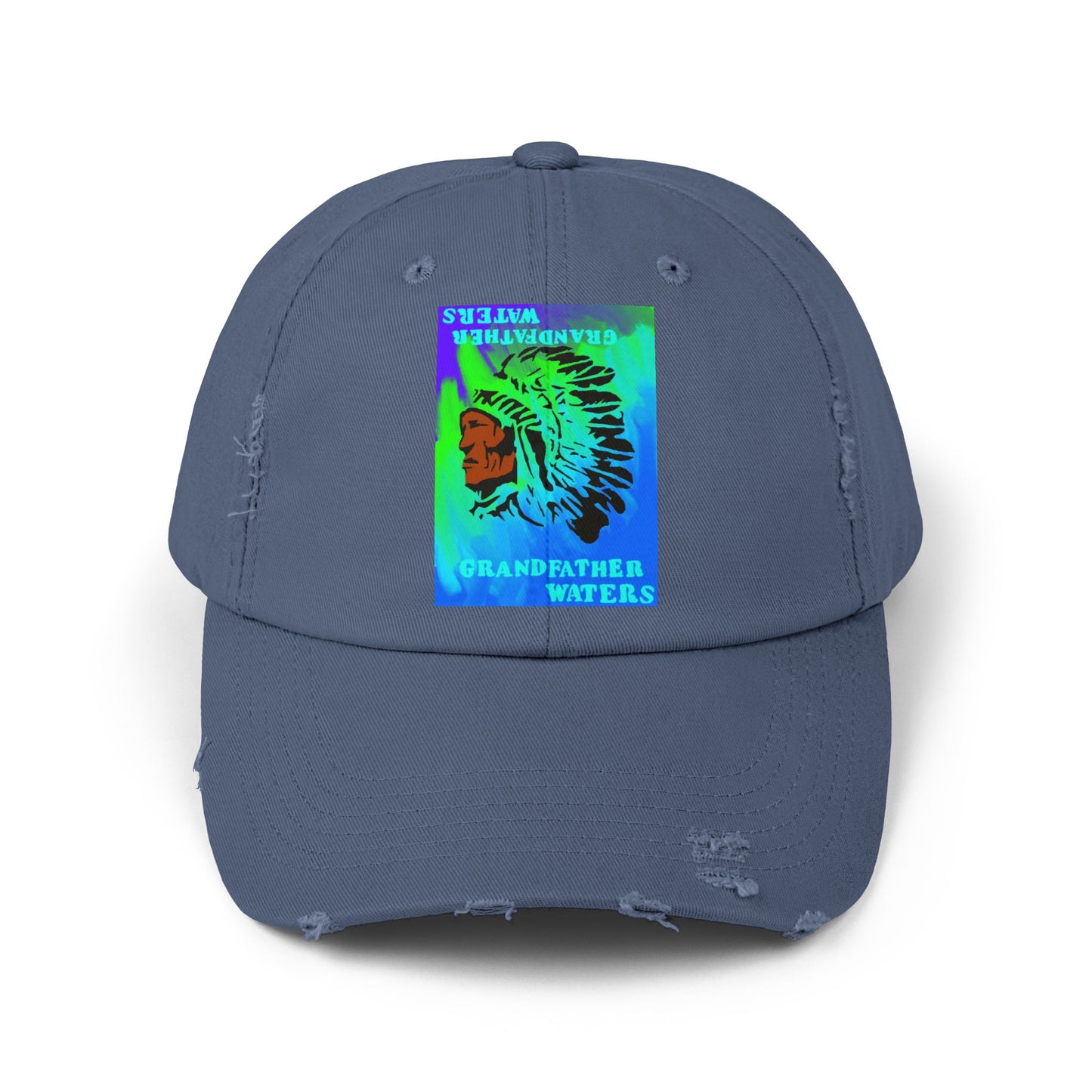 Distressed Cap — Vintage Native Chief 'Grandfather Waters' Tie-Dye Patch