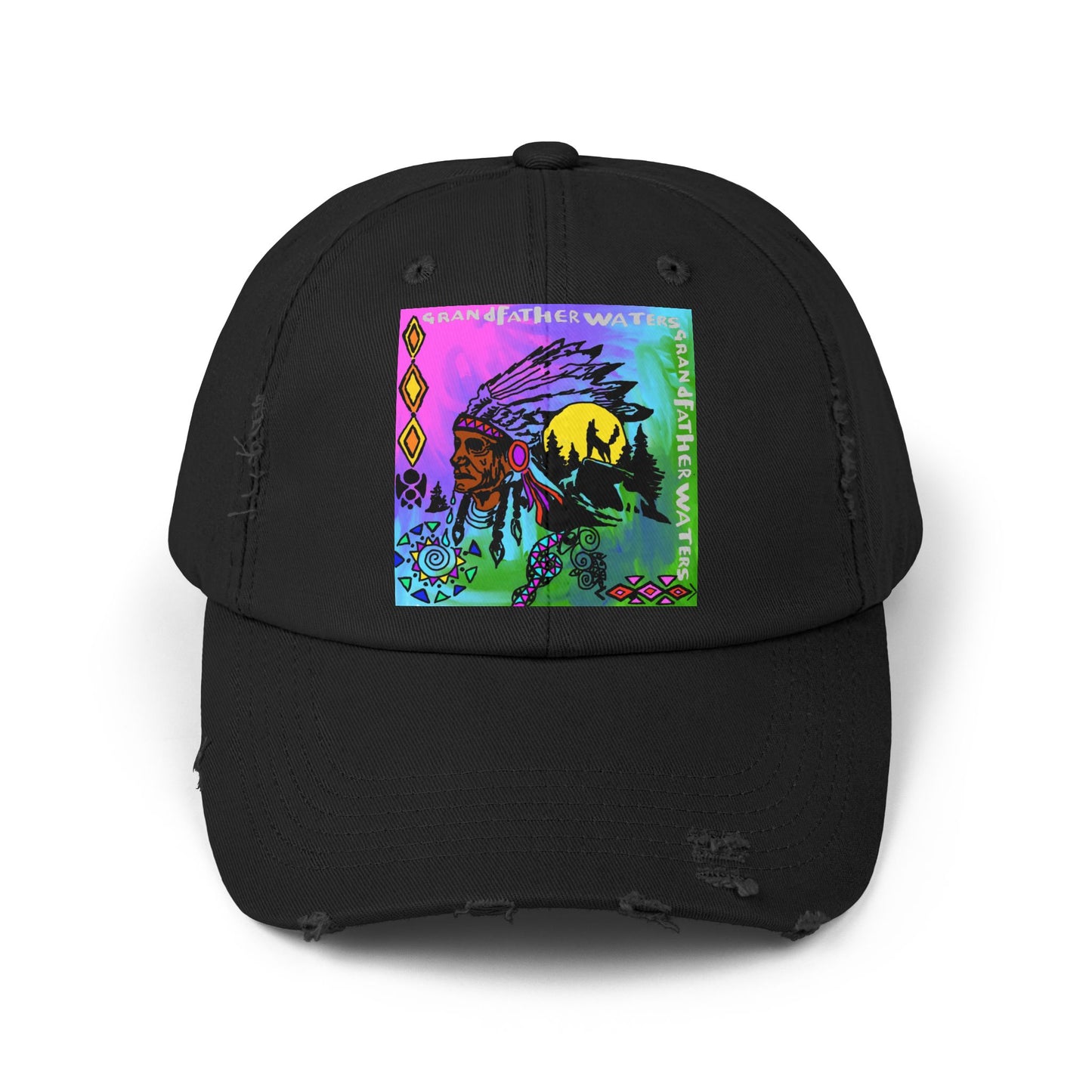 Distressed Cap — Colorful Native Headdress Graphic