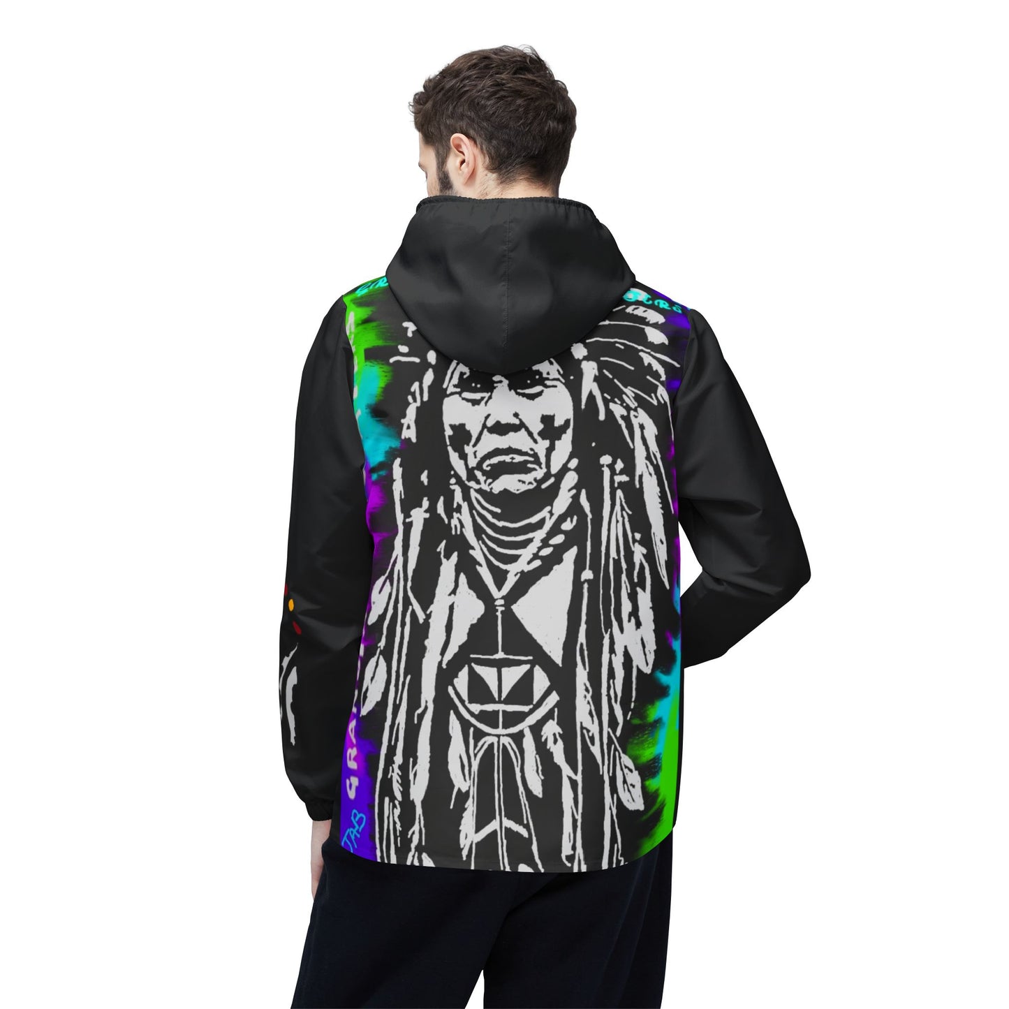 Native Grandfather Totem Windbreaker Jacket – AOP Hooded Outerwear