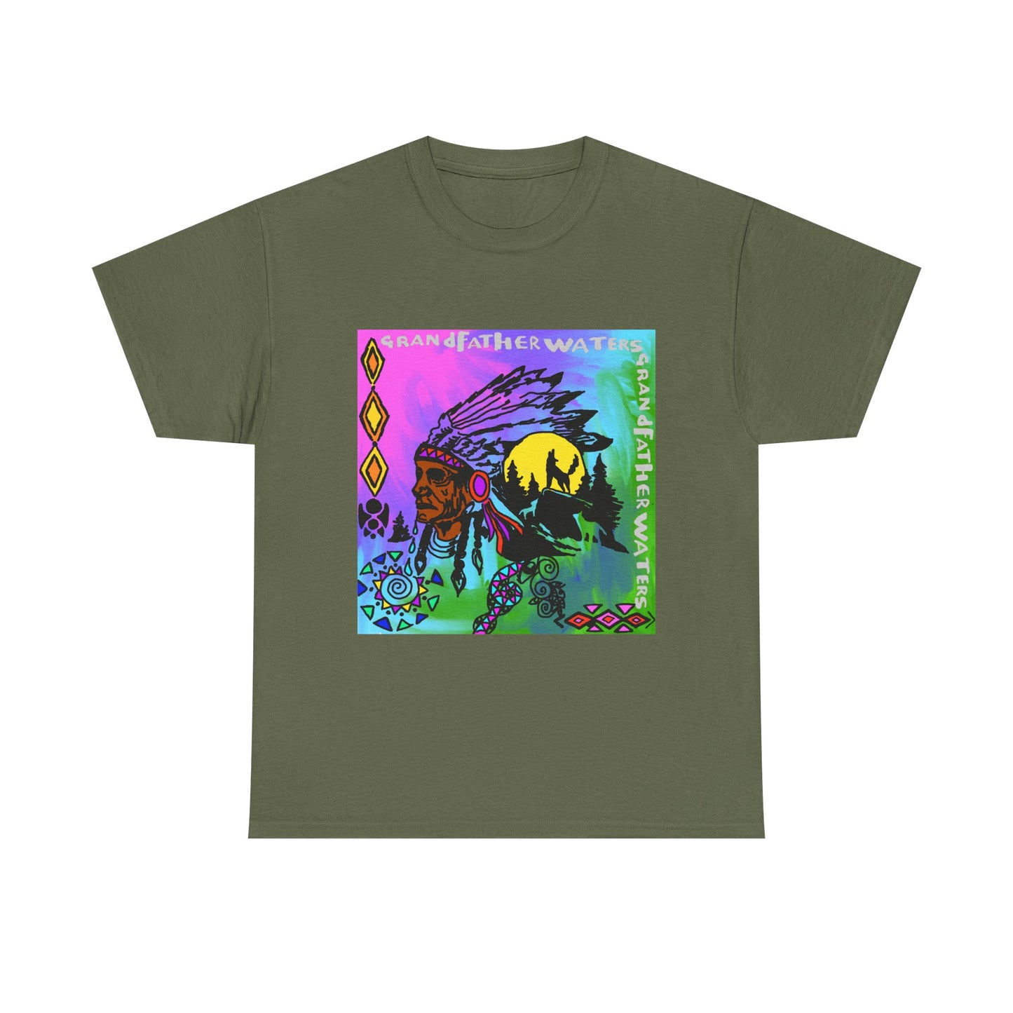 Native Chief Graphic Tee — Colorful Tribal Sunset Design