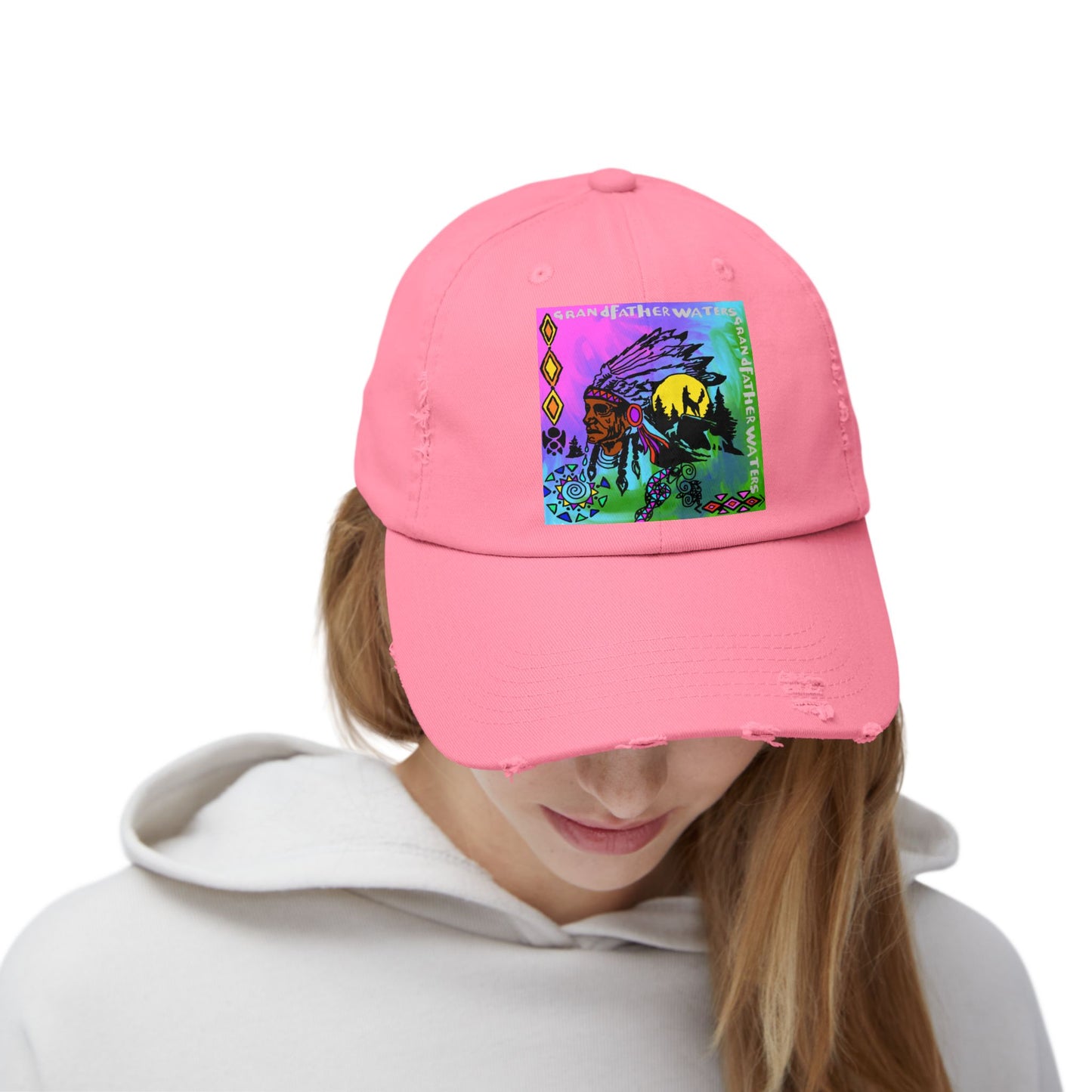 Distressed Cap — Colorful Native Headdress Graphic