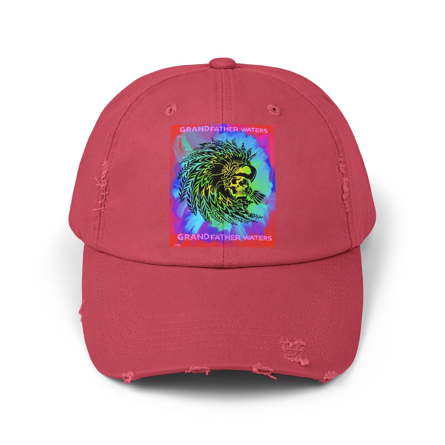Distressed Black Cap — Neon Lion 'Grandfather Waters' Graphic