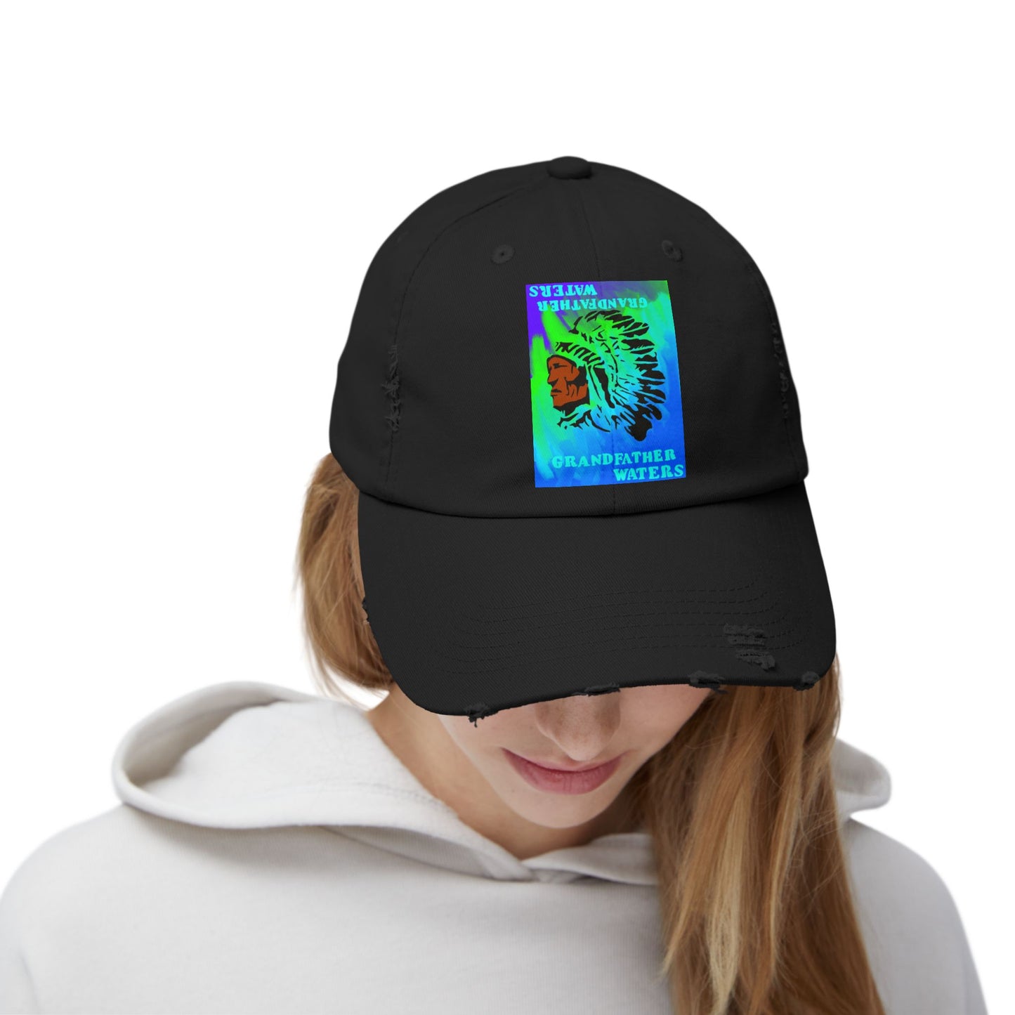 Distressed Cap — Vintage Native Chief 'Grandfather Waters' Tie-Dye Patch